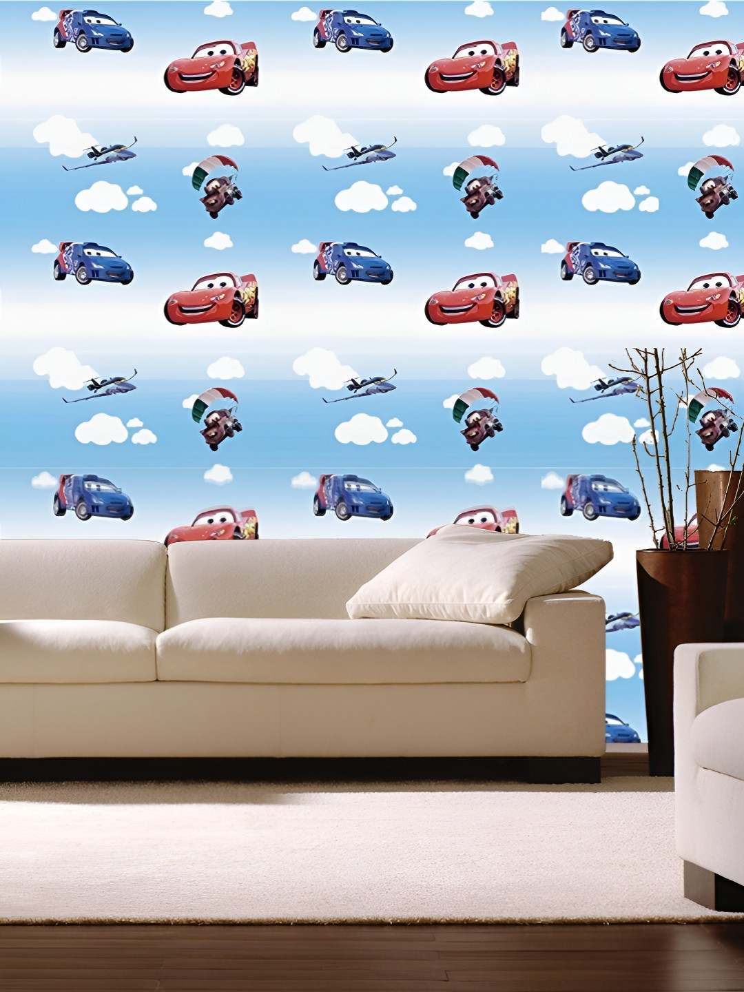INDIAN ROYALS Blue & White Cars Peel & Stick Printed Self-Adhesive & Durable Wall Sticker