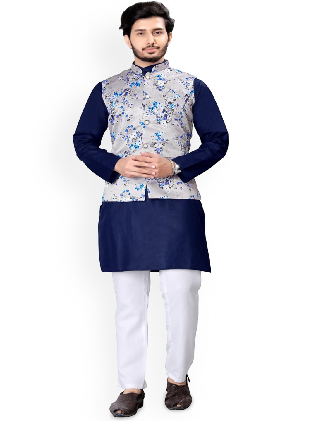 PulseIQ Men Regular Floral  Kurta with Pyjamas and Jacket