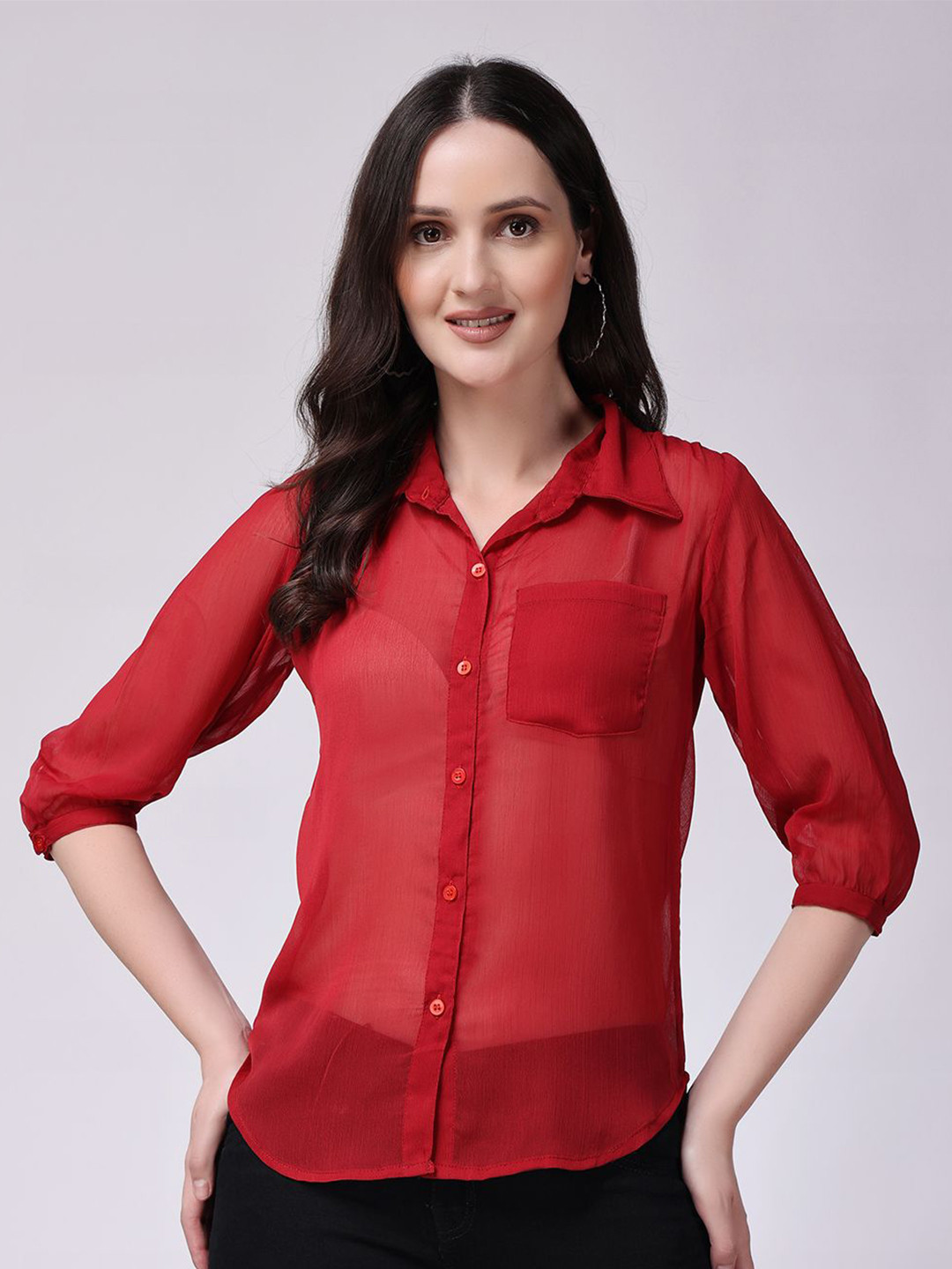 SCORPIUS Spread Collar Georgette Casual Shirt