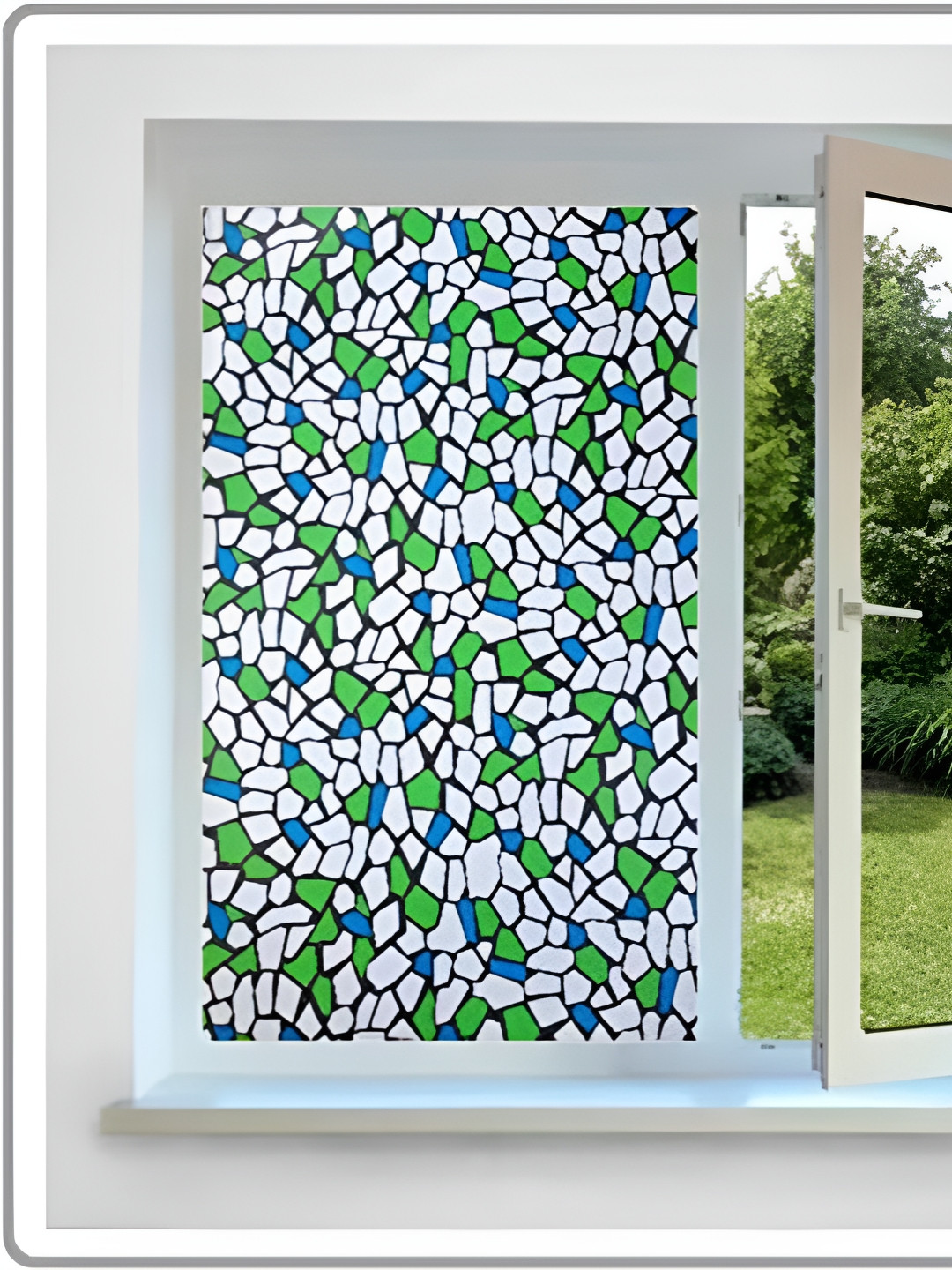 INDIAN ROYALS Green & White Printed Frosted Stained Film Waterproof Wall Sticker