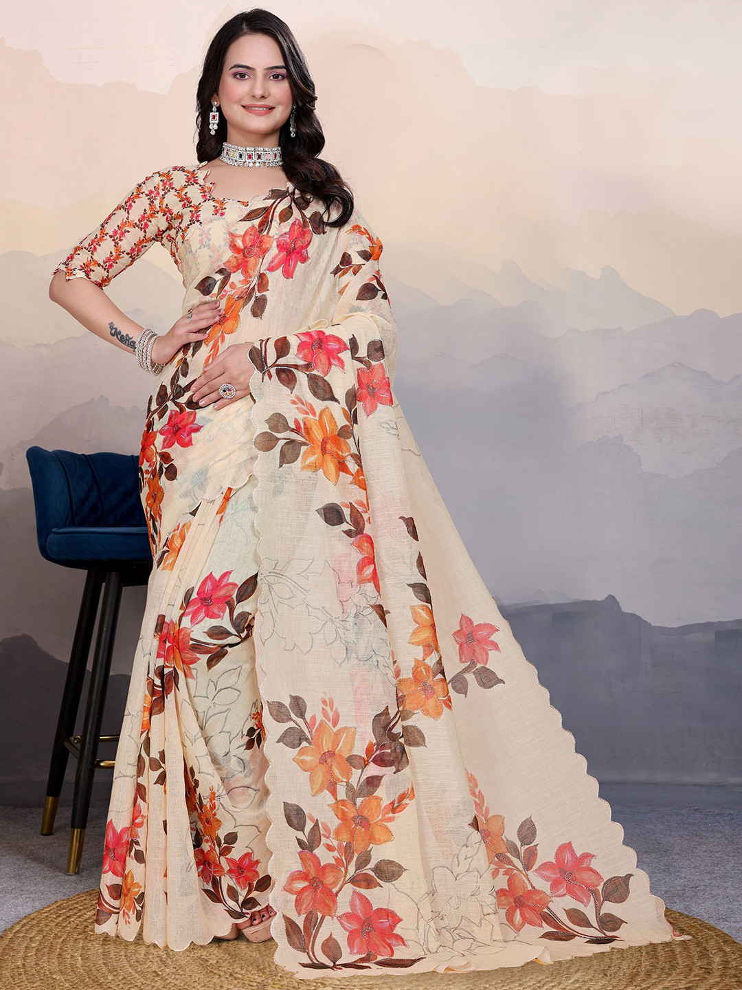 Sadika Floral Aari Work Arani Saree