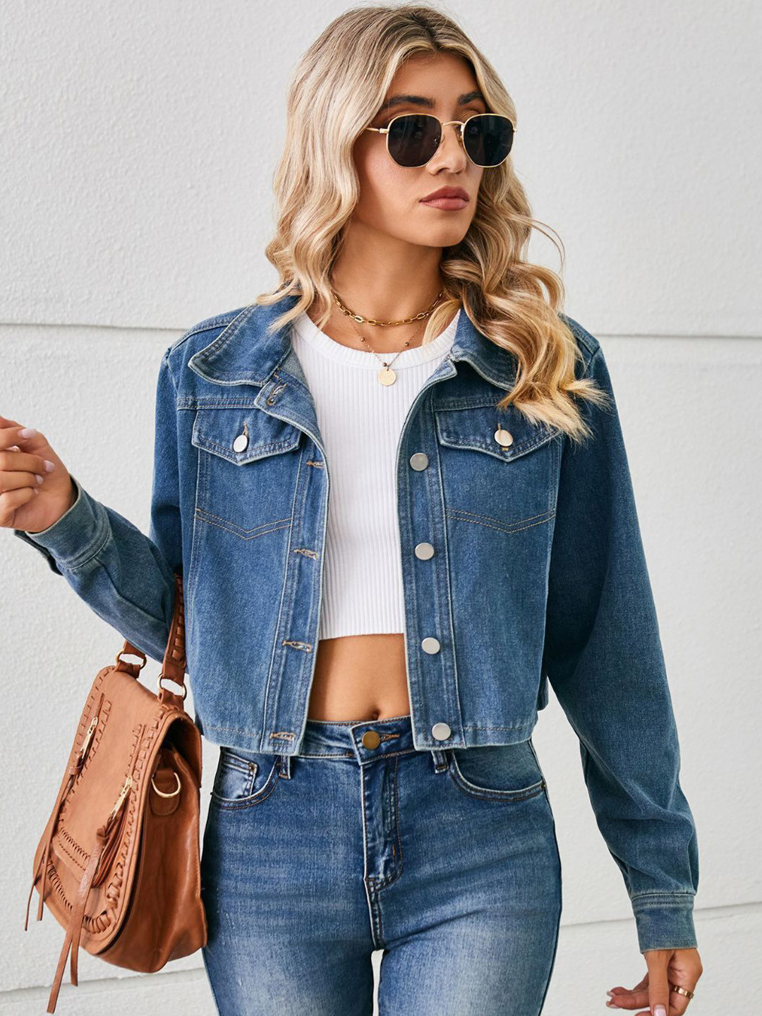 The Roadster Lifestyle Co Spread Collar Long Sleeved Denim Short Jacket