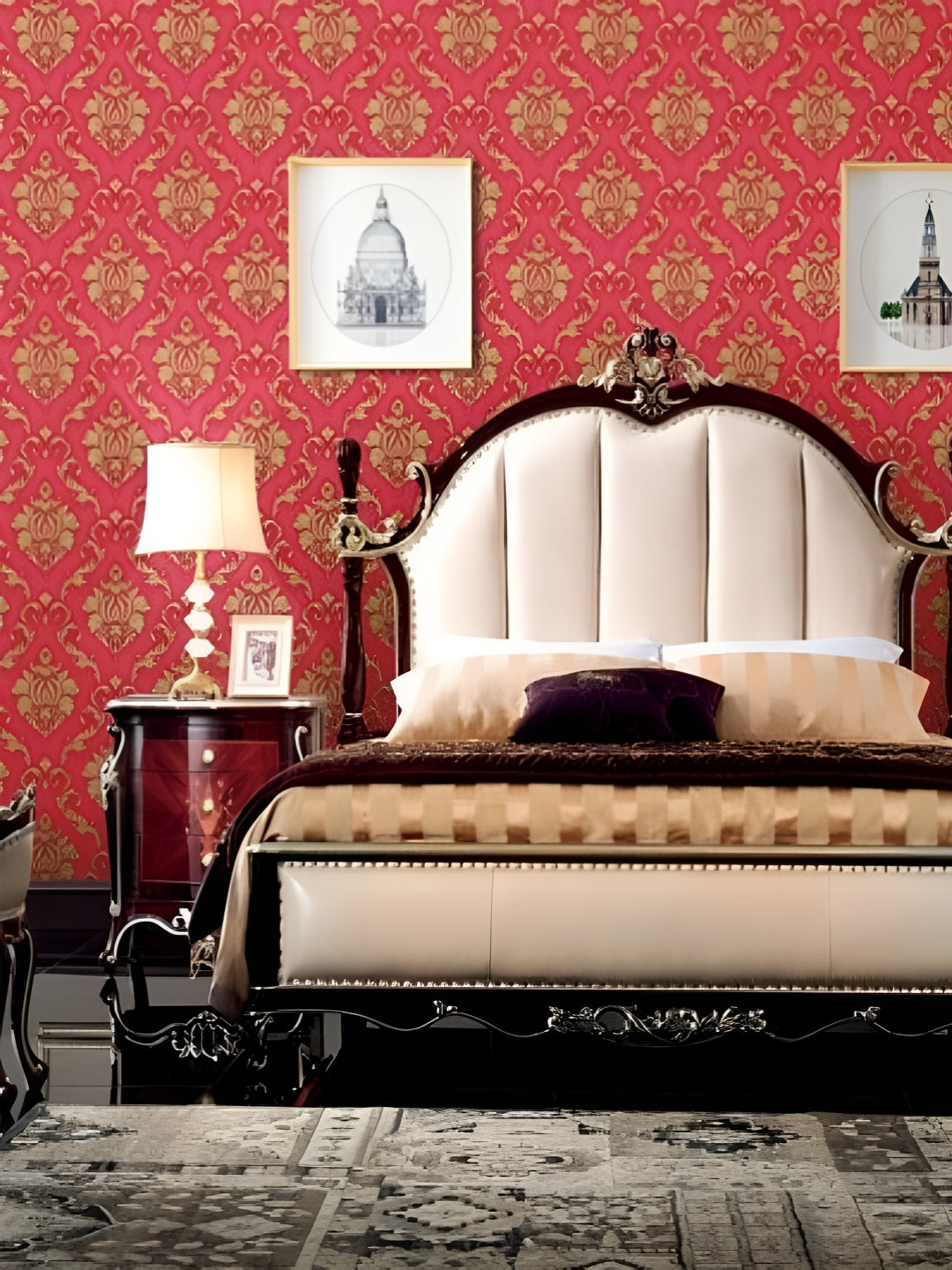 INDIAN ROYALS Pink & Beige Printed Damask Design Home Decor Waterproof Wallpaper