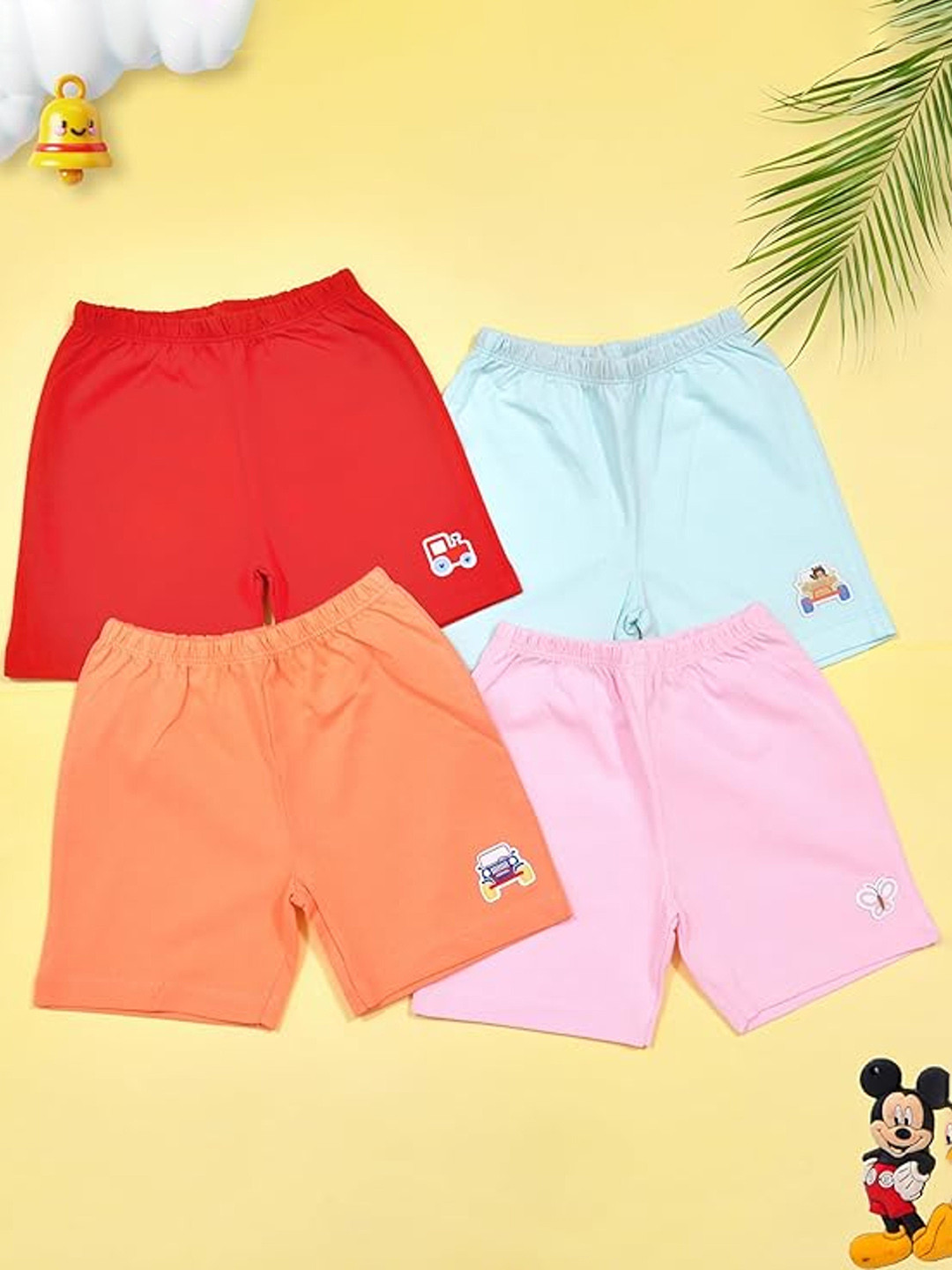 ANGAAKAR CLOTHINGS Unisex Pack of 4 Solid Regular Fit Mid-Rise Shorts