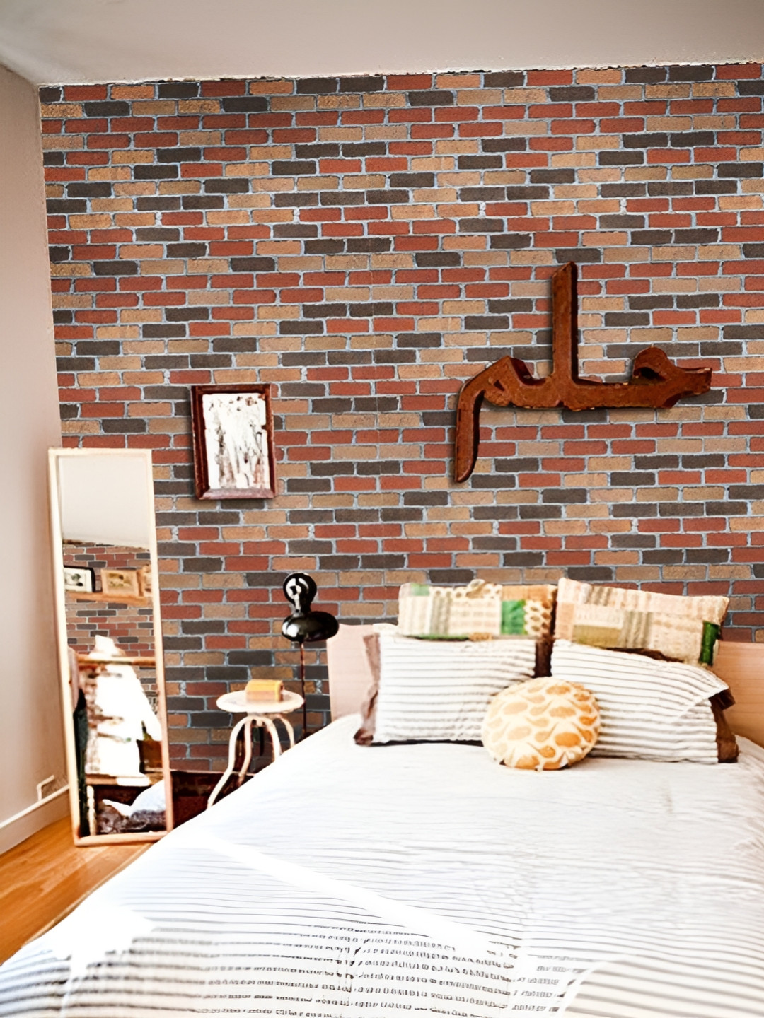 INDIAN ROYALS Brown Color Brick Printed Self-Adhesive & Durable Wall Sticker