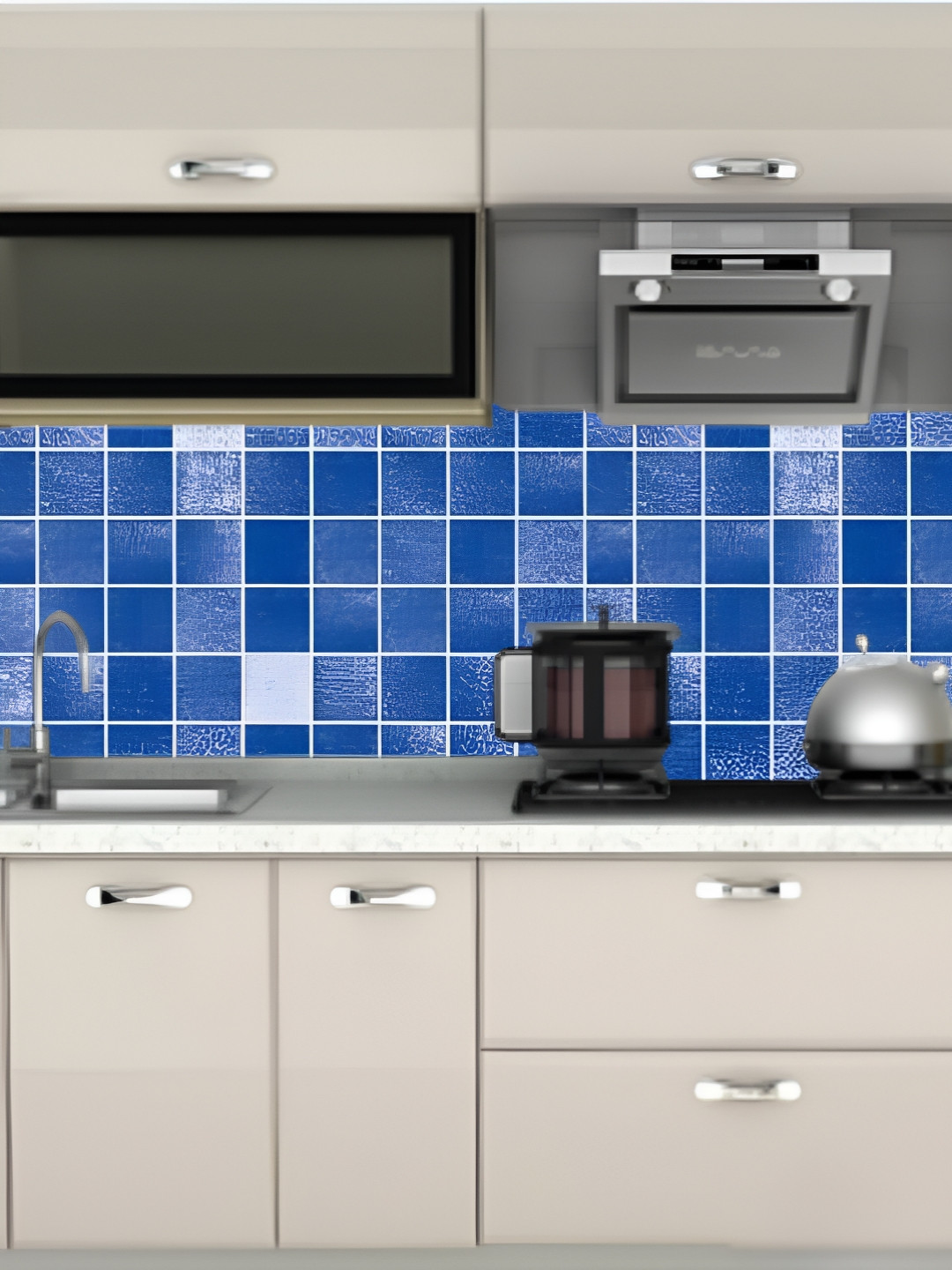 INDIAN ROYALS Blue Tiles Printed Self-Adhesive & Durable Wall Sticker