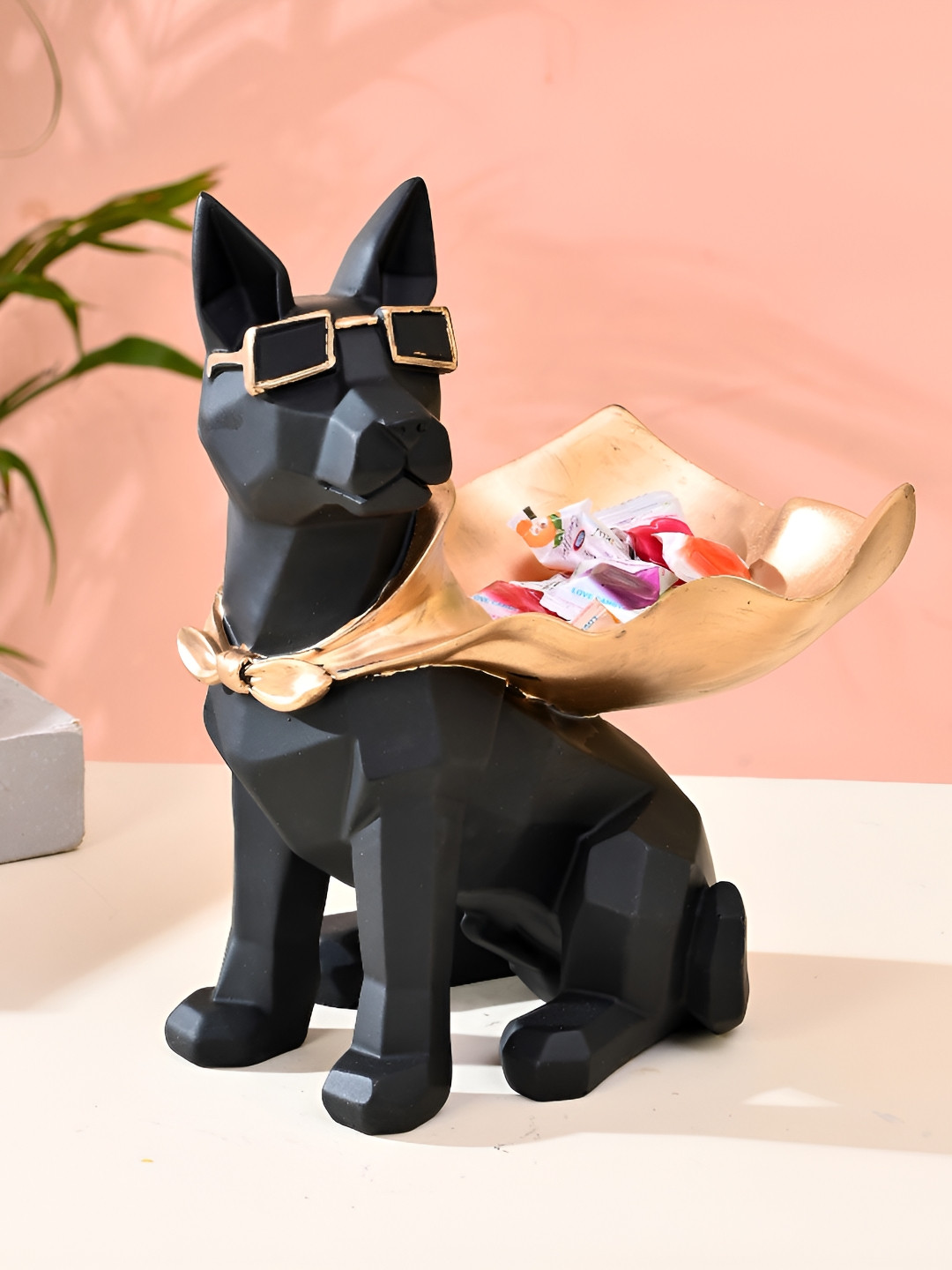 Afterstitch Flying Dog Black Polyresin Glossy Living Room Medium Showpiece - 9.8 Inches