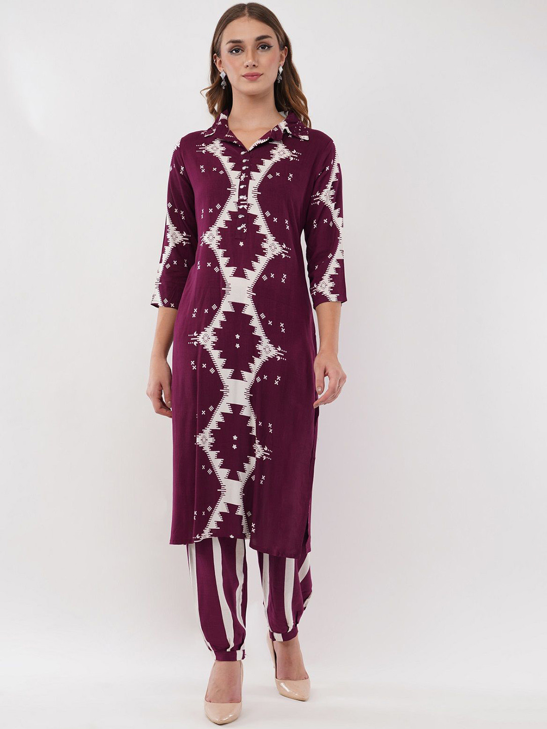 dhartii Summer Garden Abstract Printed Ethnic Tunic With Trouser Co-Ords