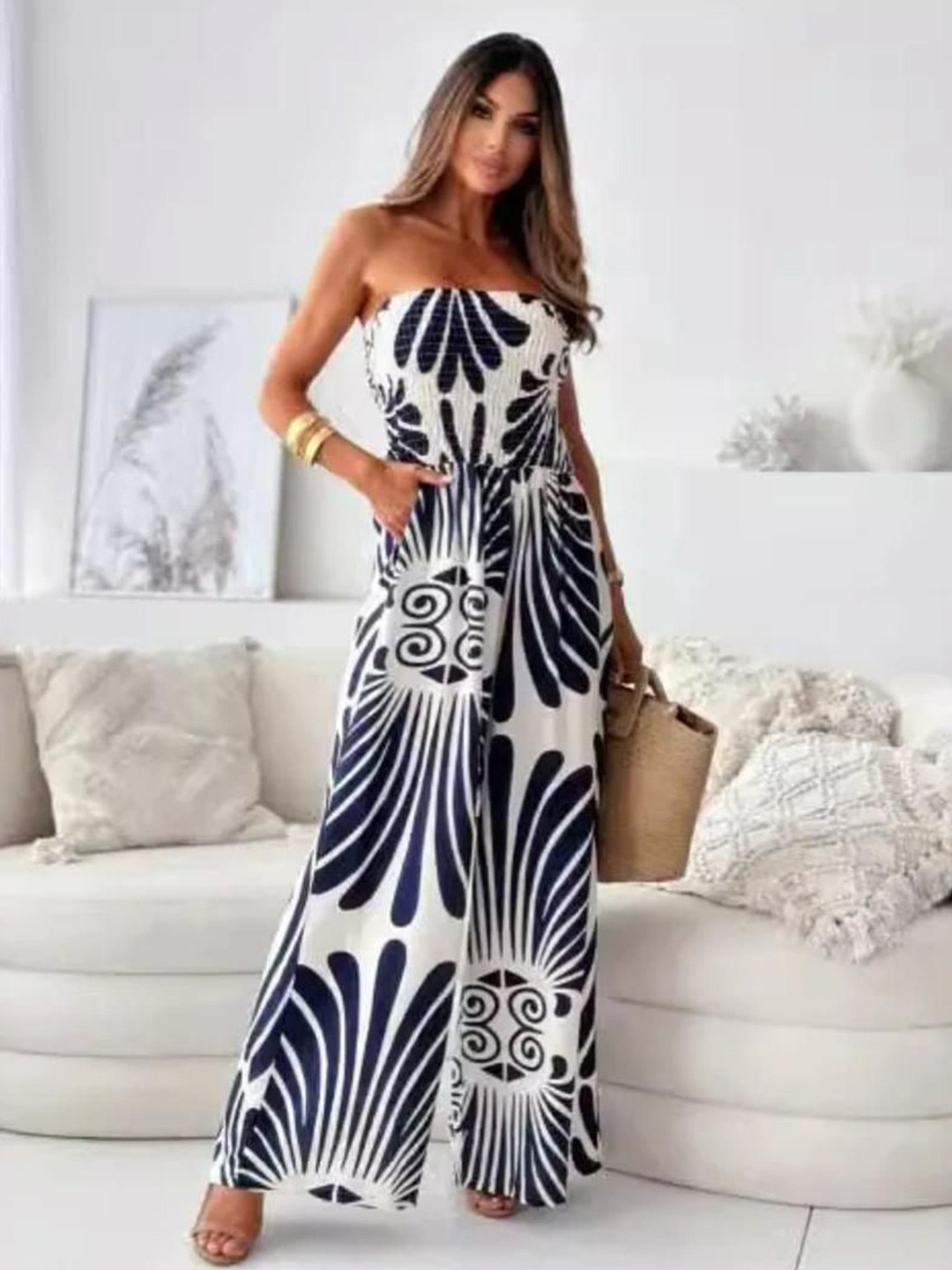 Miss Mosa By Akanksha  Blue Bica Statement Holiday Jumpsuit