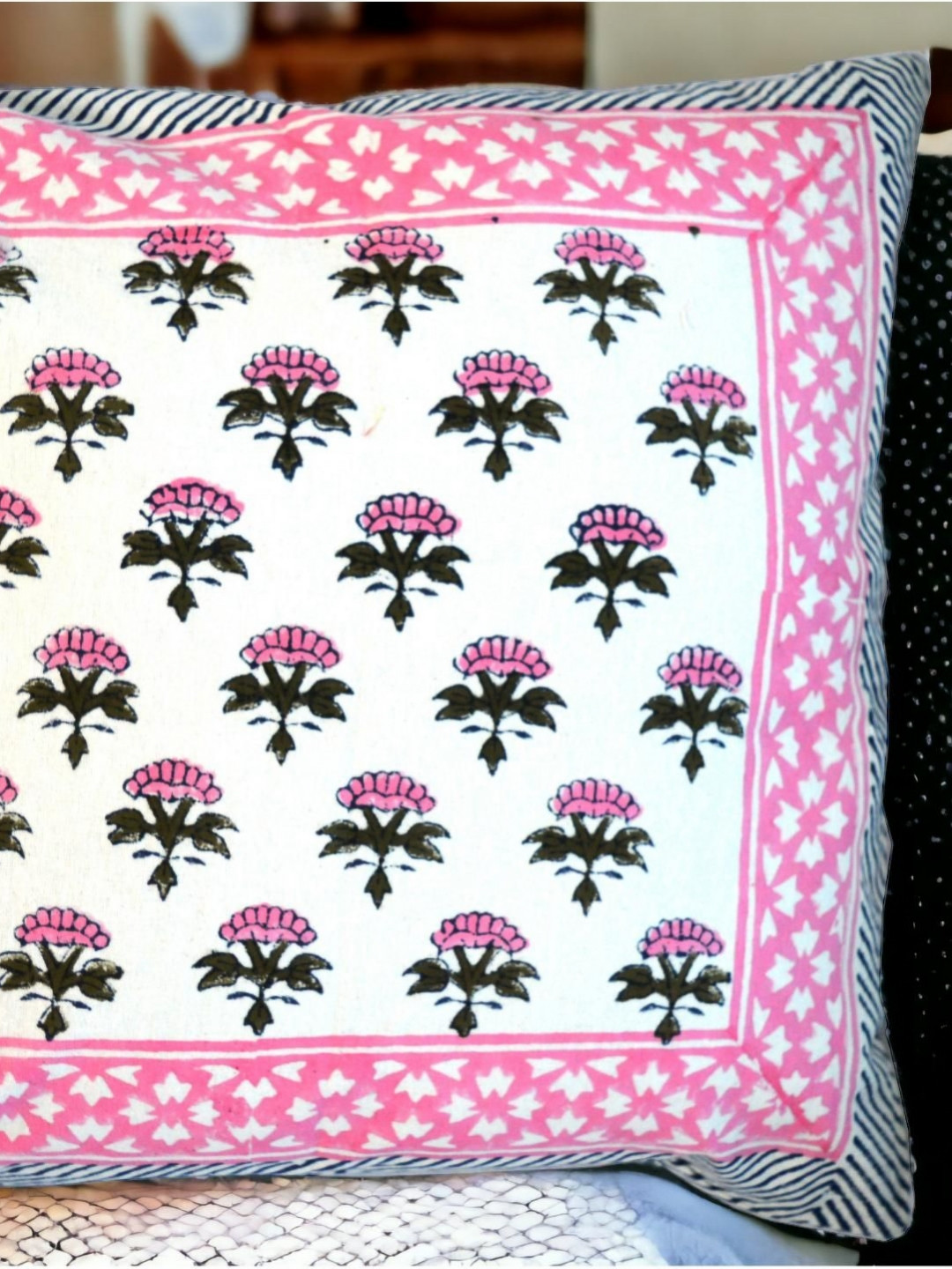Fabric Venue White & Pink Ethnic Motifs Square Cushion Covers