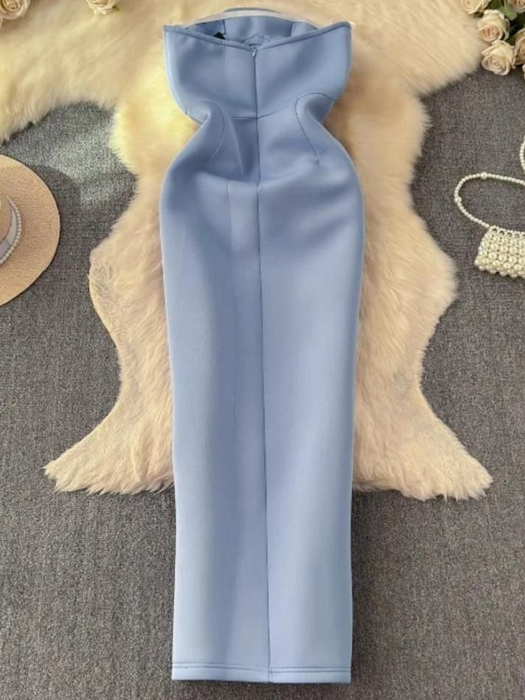 Miss Mosa By Akanksha Blue Bodycon Maxi Neoprene Dress