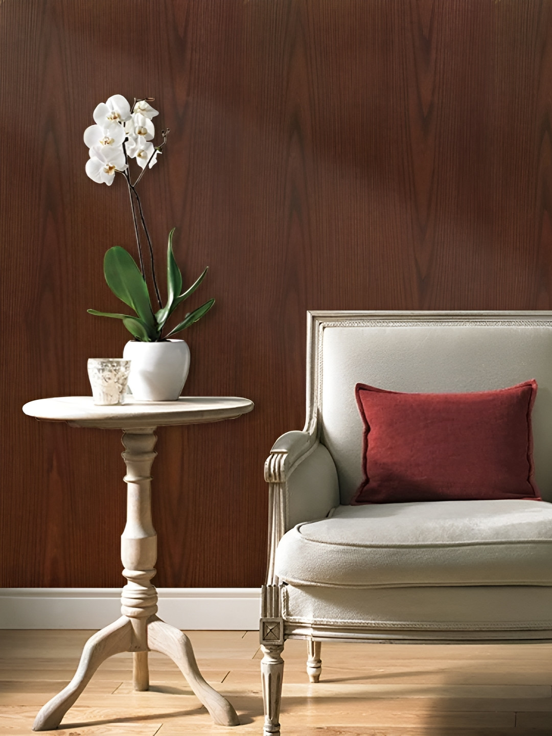 INDIAN ROYALS White & Pink Printed Wooden Peel & Stick Waterproof Wallpaper