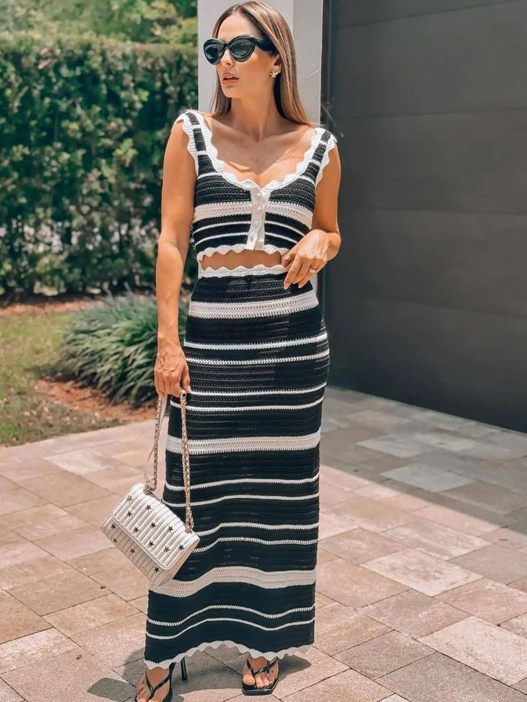 Miss Mosa By Akanksha  Black Paulina Crochet Holiday Coord-Resortwear