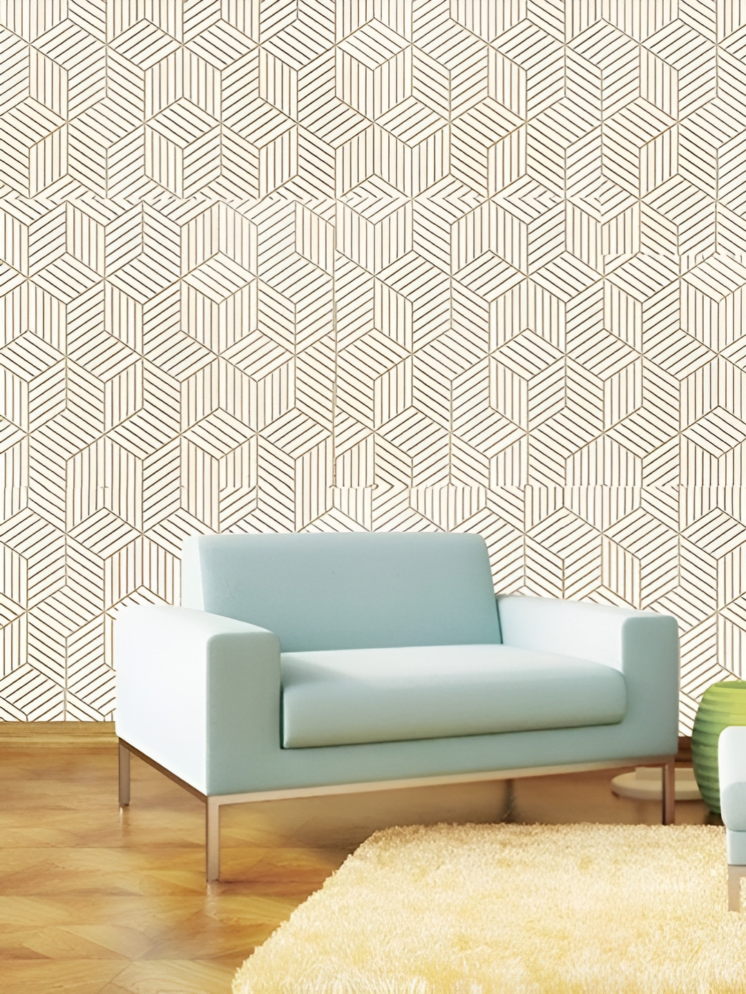 INDIAN ROYALS Beige & White Geometric Striped Hexagon Waterproof Wallpaper