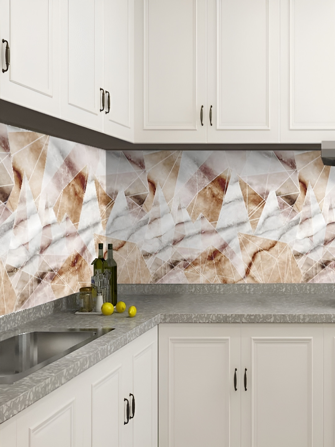 INDIAN ROYALS White & Pink Printed  Marble Design Kitchen Dcor Oil Proof Wallpaper