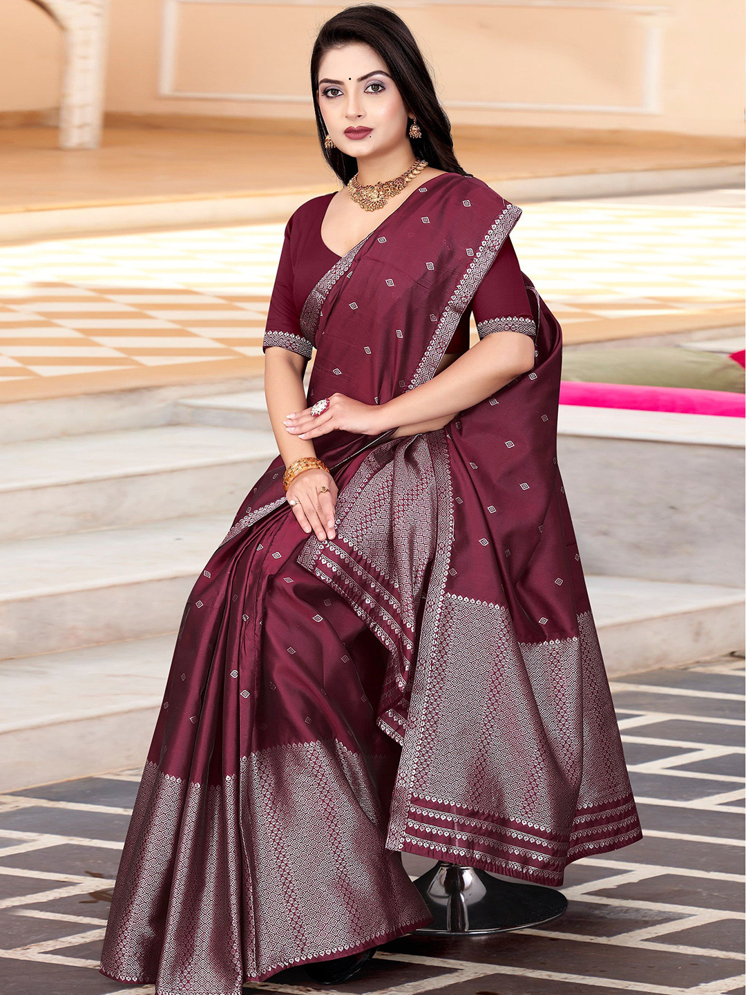 KAMDAR Poly Patt Woven Design Traditional Assamese Mekhela Chador Saree