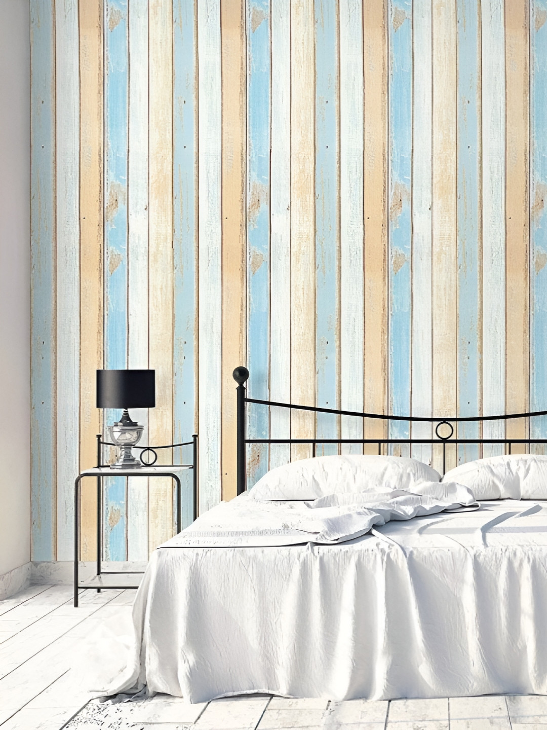 INDIAN ROYALS Cream-Coloured & Blue Stripes Printed Self-Adhesive  Wall Sticker