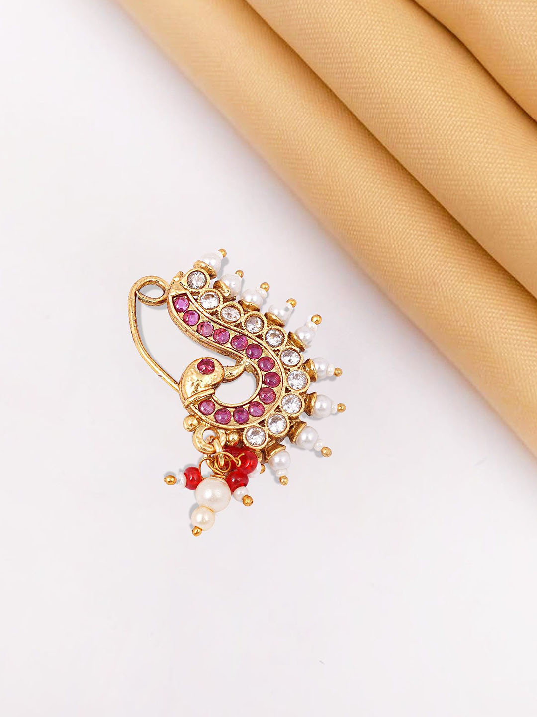 Adwitiya Collection Gold-Plated Artificial Stones and Beads Stud Nosepin
