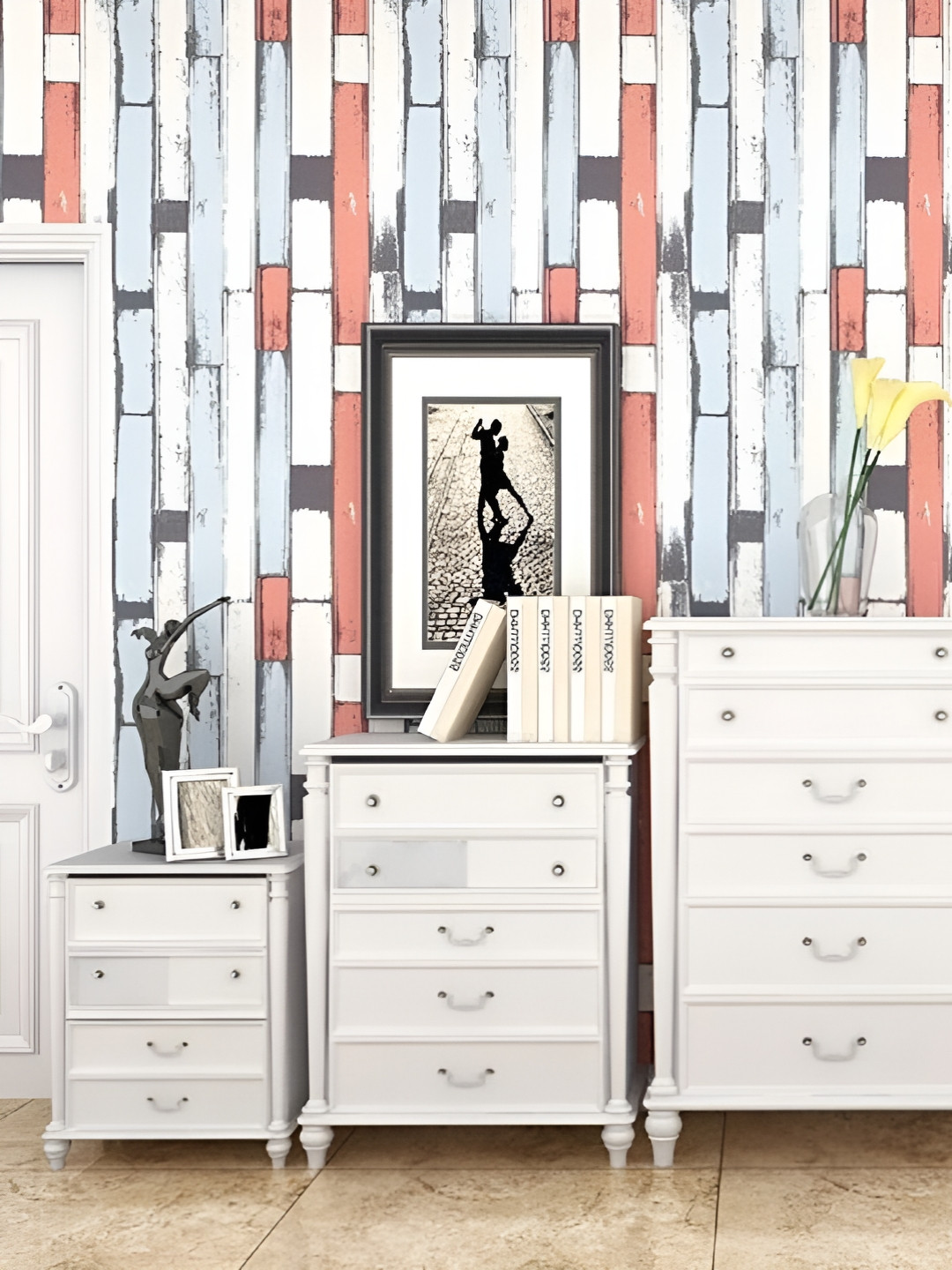 INDIAN ROYALS Brown & White Printed Modern Style 3D Peel & Stick Waterproof Wallpaper