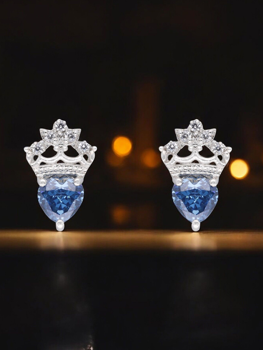 Crash.Club By CKC Silver-Plated Cubic Zirconia Studded Heart Shaped Studs