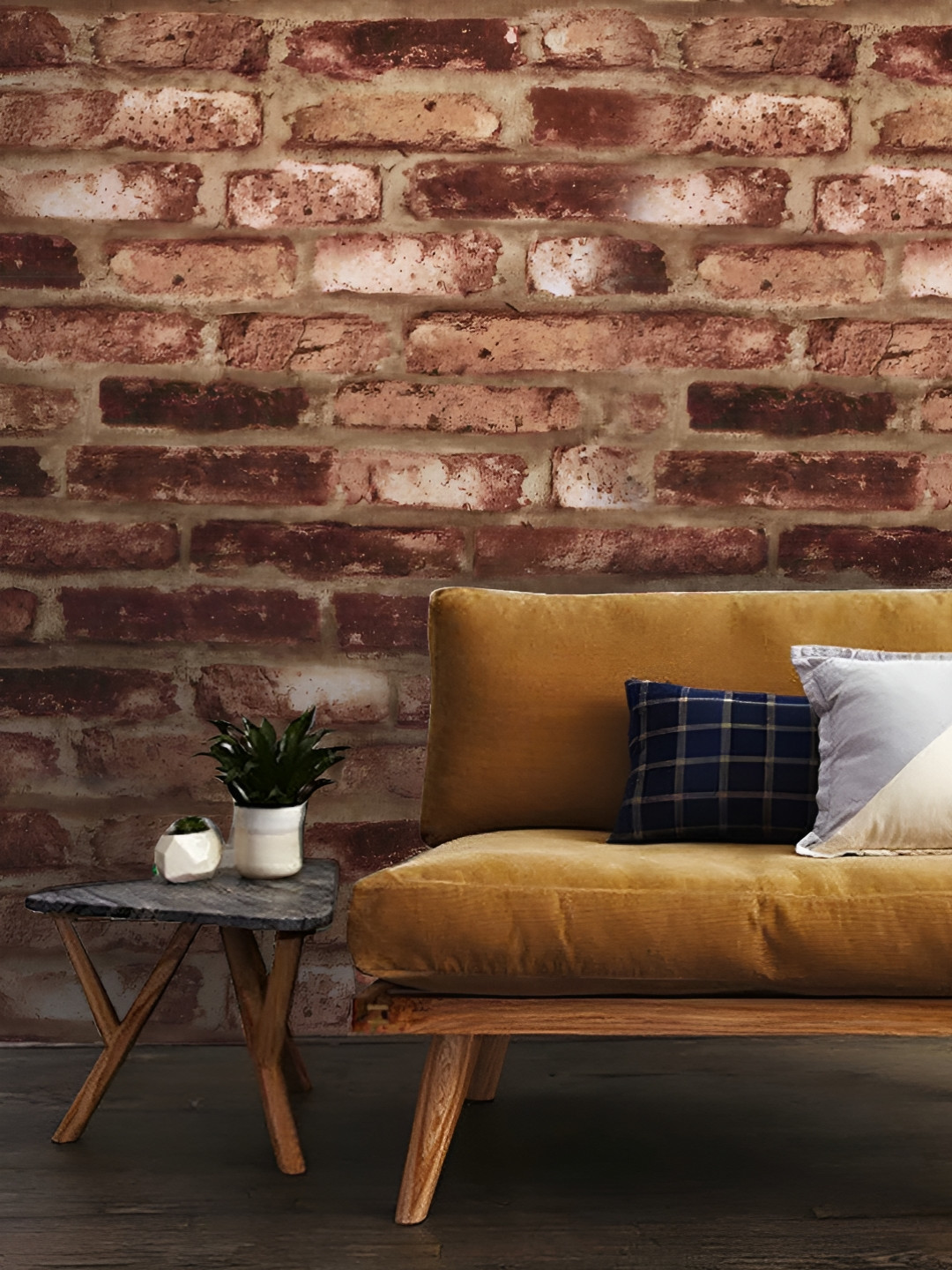 INDIAN ROYALS Brown Brick Peel & Stick Printed Self-Adhesive & Durable Wall Sticker