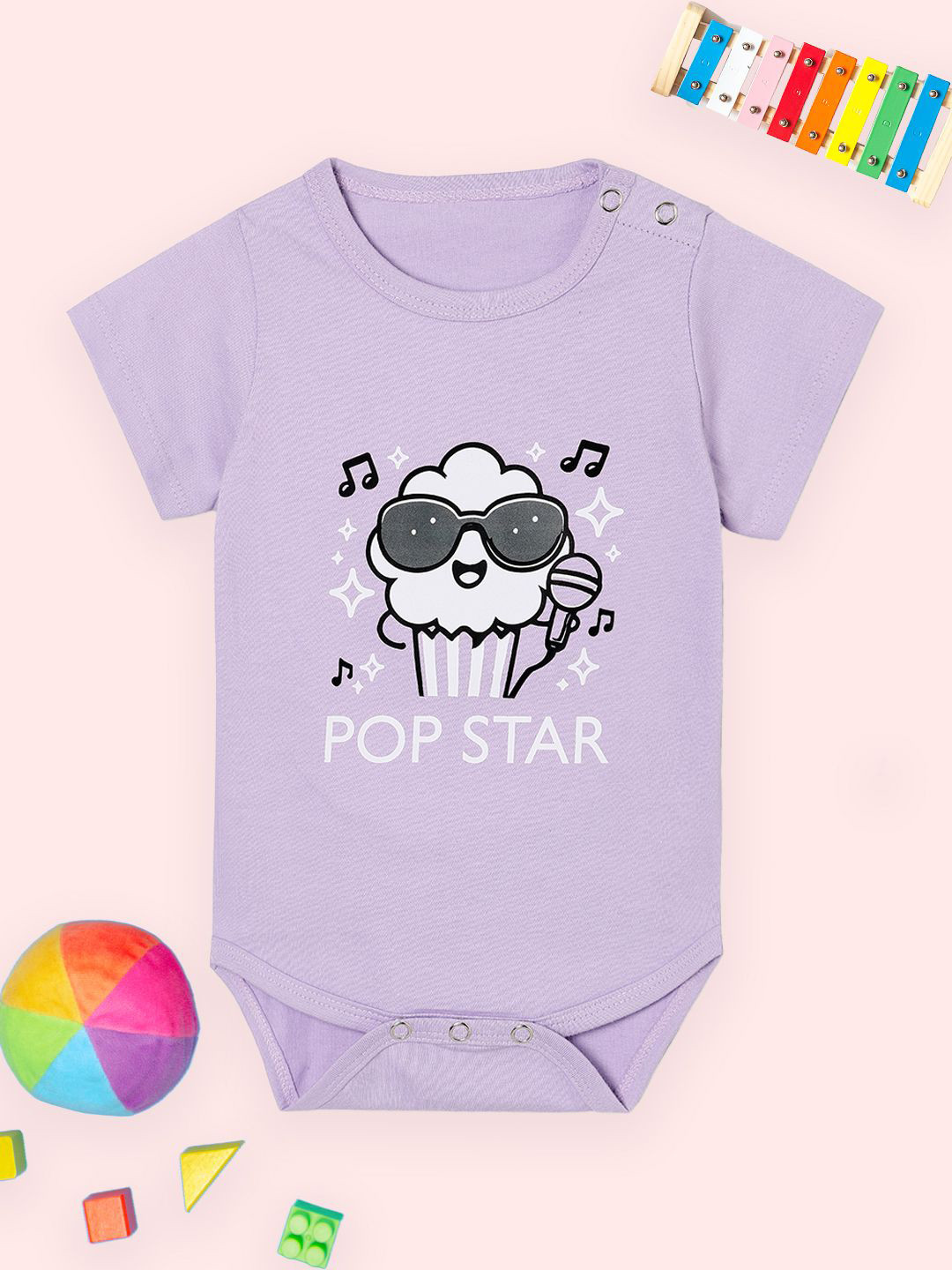 The Mom Store Infants Pop Star Printed Pure Cotton Bodysuit