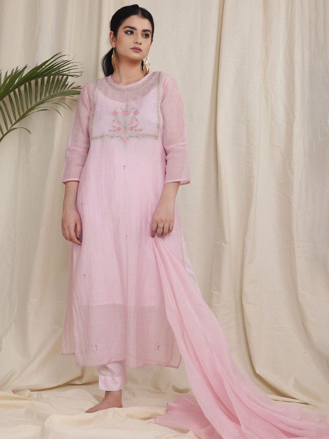 TATWA DESIGNS Women Mustard Yoke Bouqet kurta set