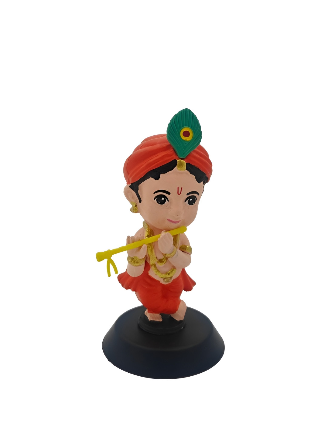Adhvik Open Eye Bal Krishna with Basuri Red Polyresin Natural Prayer Room Small Showpiece - 3.9 Inches