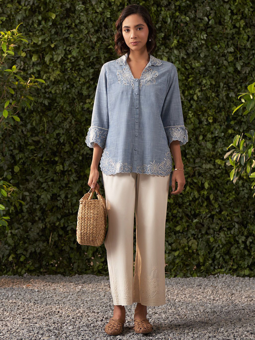 Lakshita Embroidered Chambray Casual Shirt