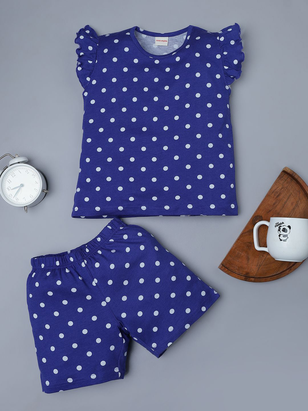 RAINE AND JAINE Girls Polka Dots Printed Top Shorts  Night suit