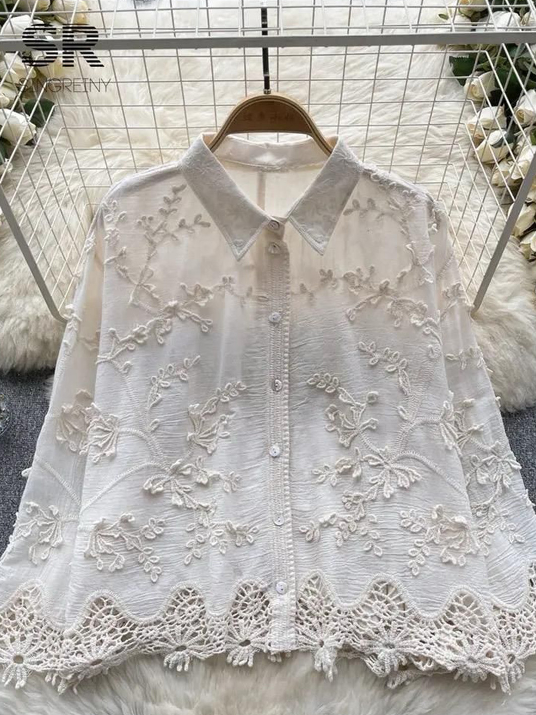 Miss Mosa By Akanksha  White Cia Embroidered Cotton Shirt