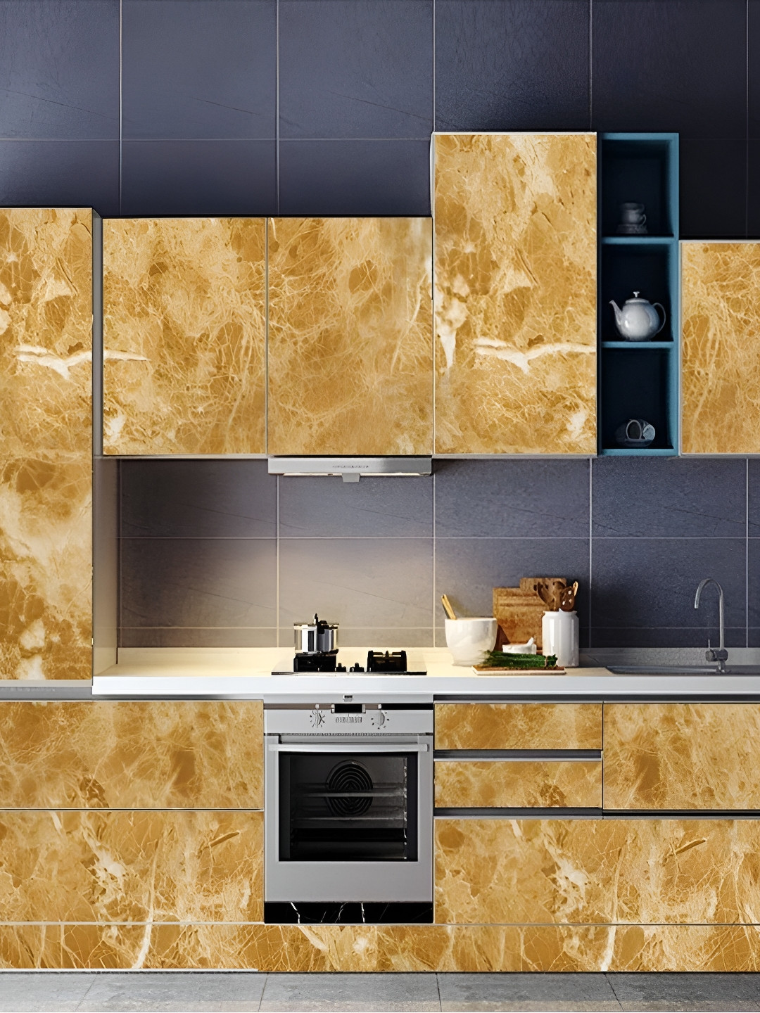 INDIAN ROYALS Cream Colored Marble Printed Self-Adhesive Wall Sticker