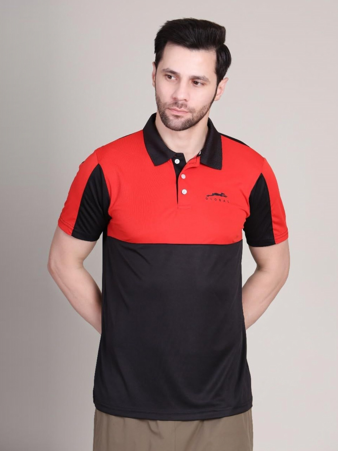 STAG GLOBAL Colourblocked Polo Collar Dri-Fit T-Shirt