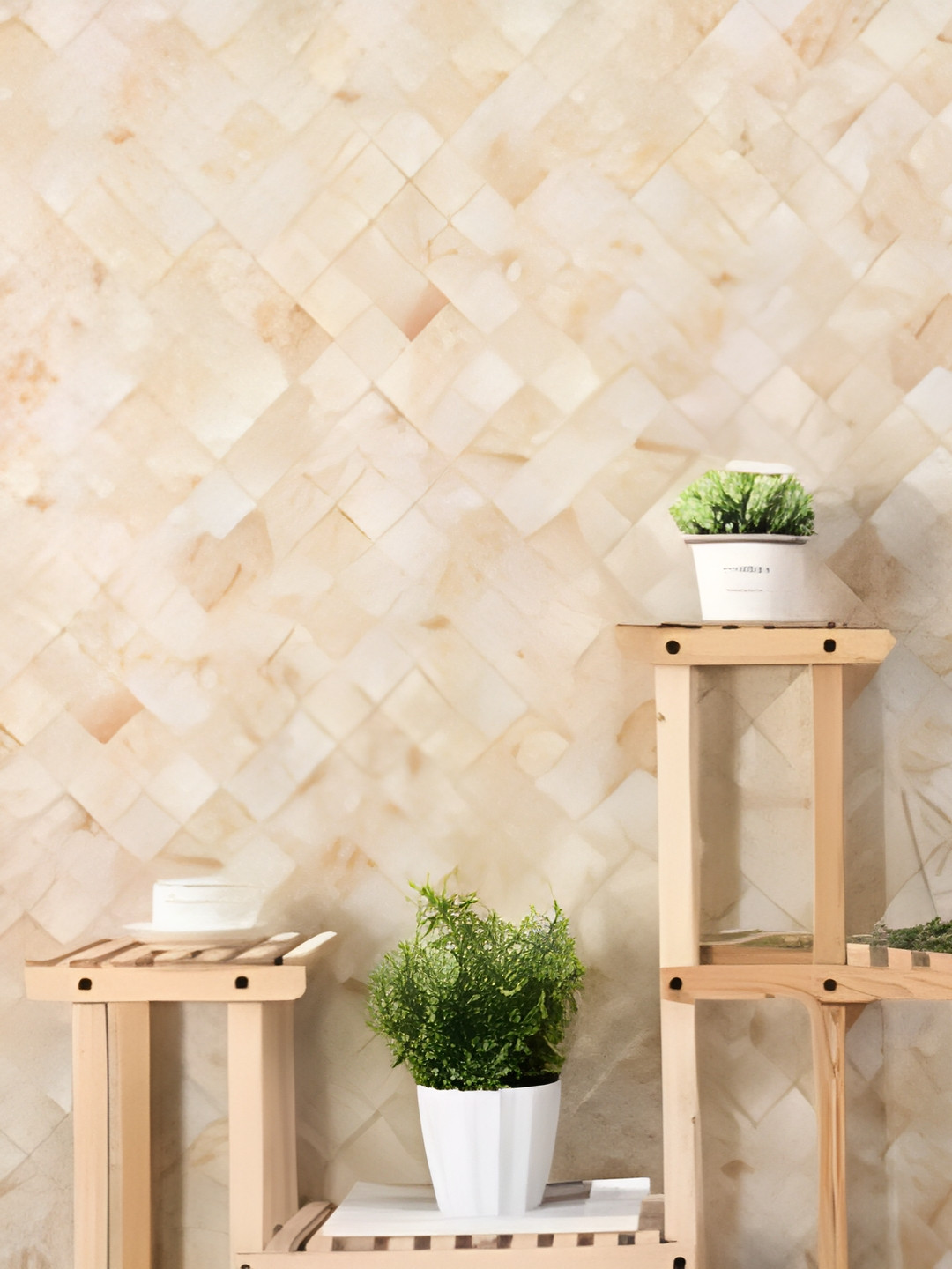 INDIAN ROYALS Cream Cross Check Printed Self-Adhesive & Durable Wall Sticker