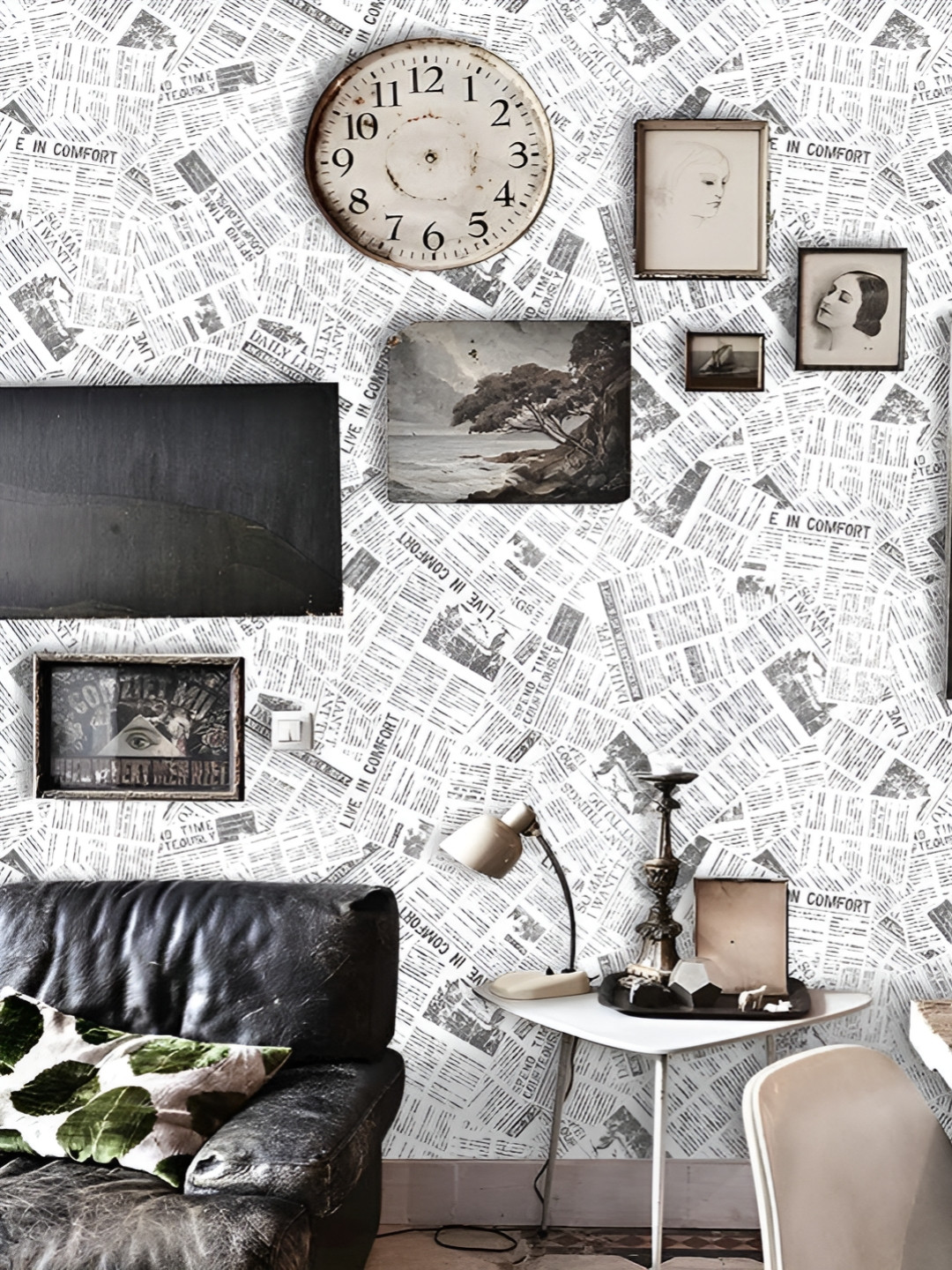 INDIAN ROYALS Black & white Newspaper Printed Self-Adhesive & Durable Wall Sticker
