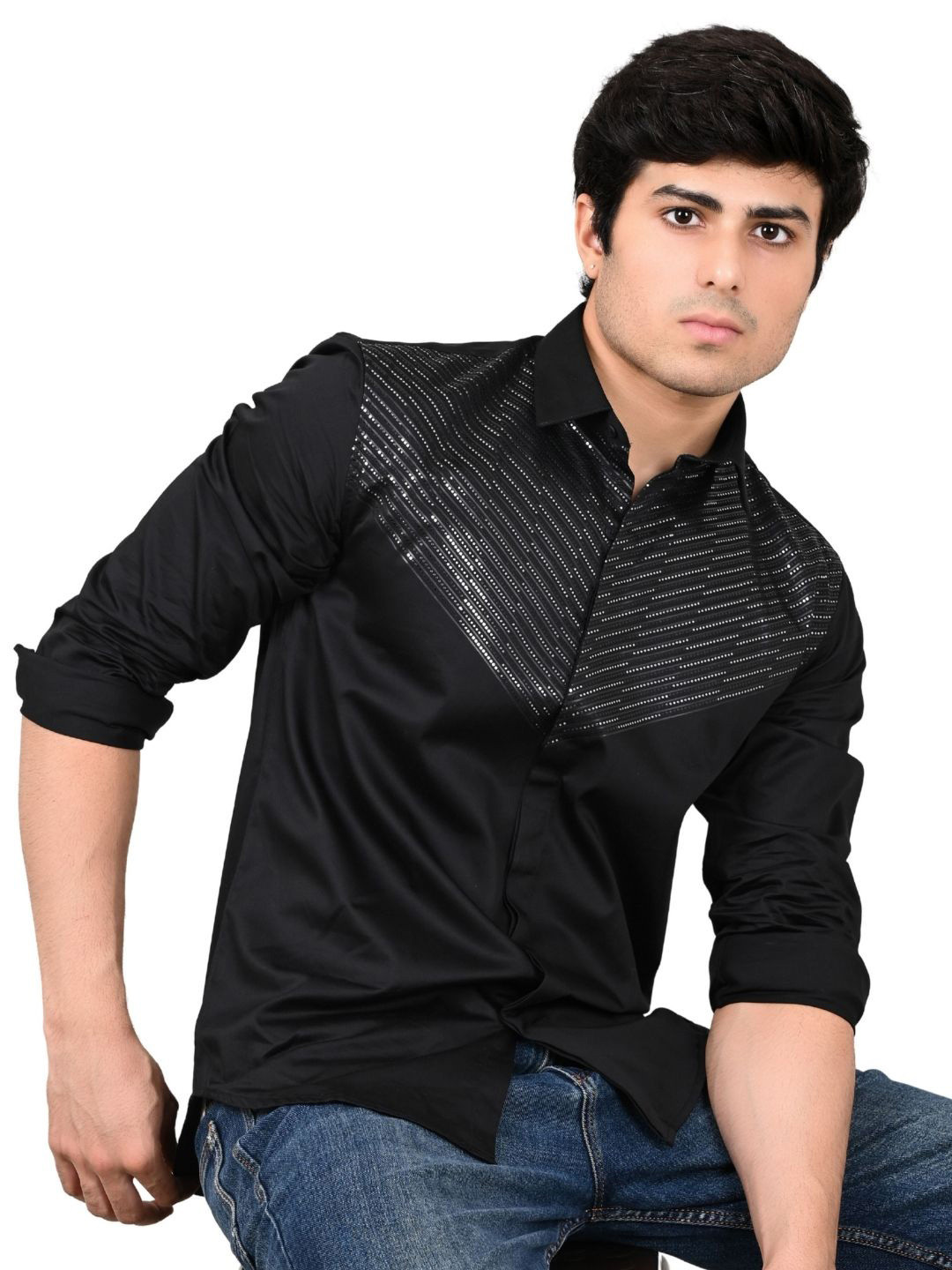 Suture Craft Swarovaski Doted Standard Slim Fit Cotton Shirt