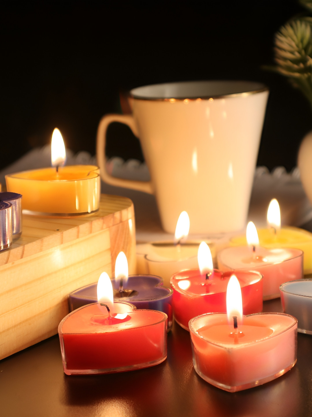 Shraddha Creation Multi Fragrance, Heart Shape, Multi Color Home Decor 12Pcs Scented Tea Light Candles