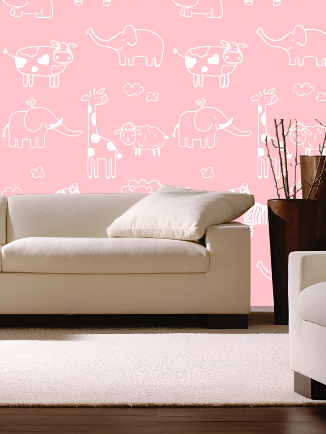 INDIAN ROYALS White & Pink Printed Animal Design Home Dcor Waterproof Wallpaper