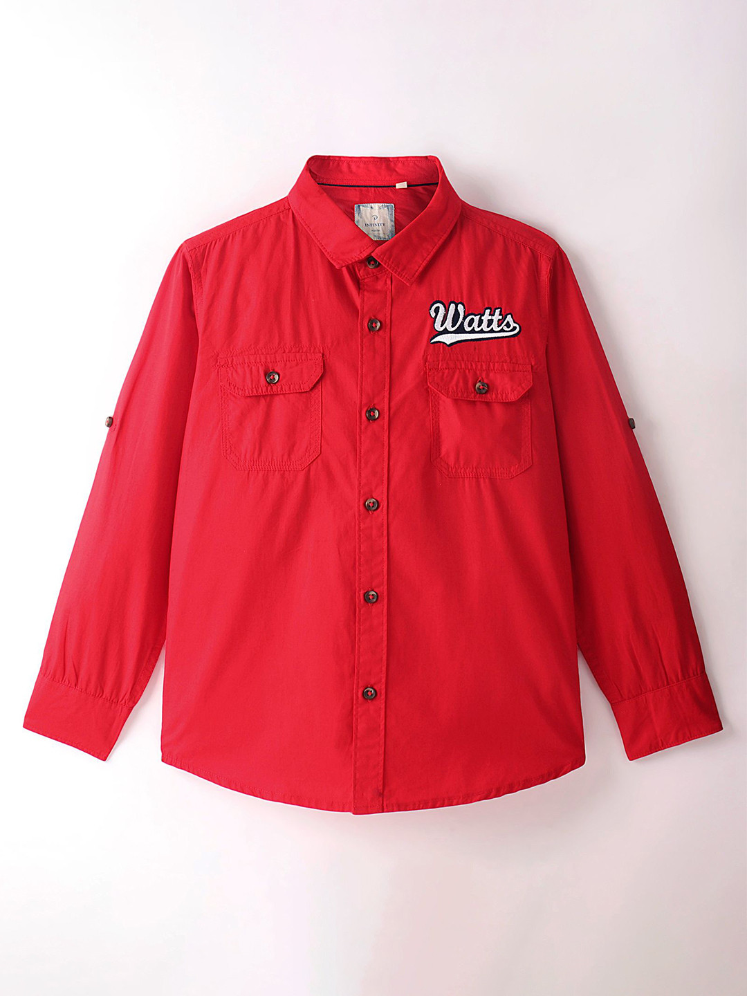 Infinity Boys Spread Collar Long Sleeves Pure Cotton Shirt