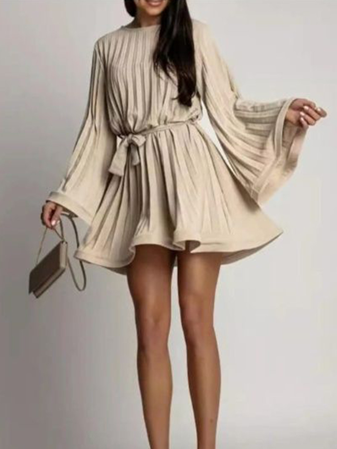 Miss Mosa By Akanksha  Women Beige Cathy Pleated Summer Dress