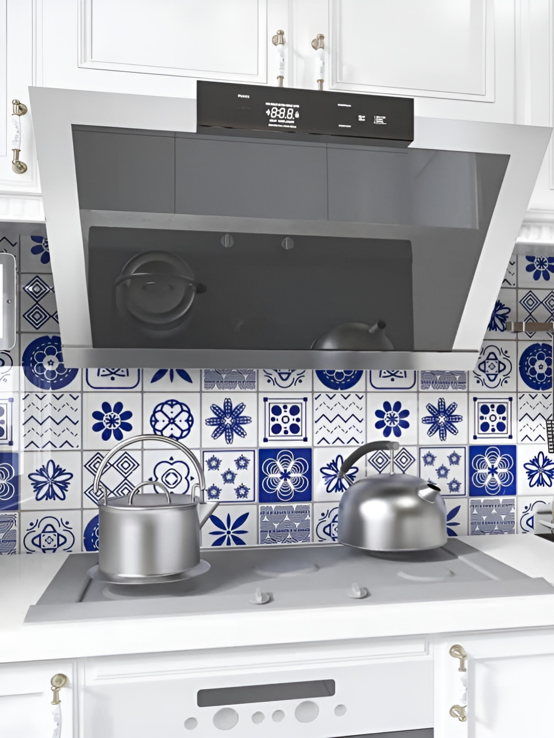 INDIAN ROYALS Blue & White Mosaic Design Printed Self-Adhesive & Durable Wall Sticker