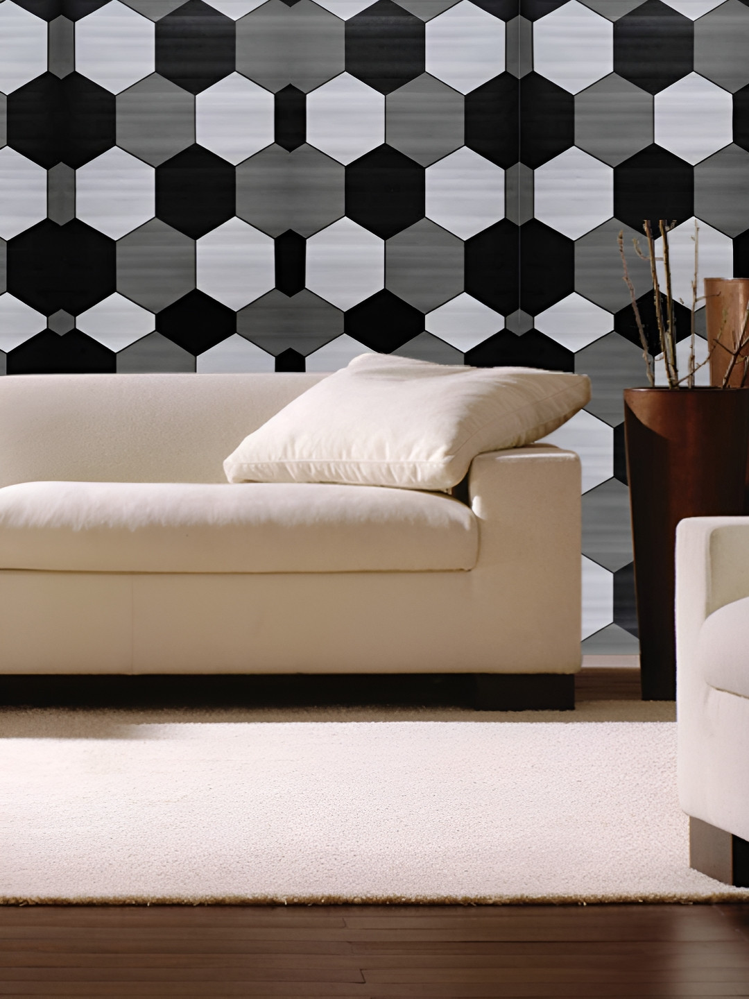 INDIAN ROYALS Black & White Printed Hexagonal Design Kitchen Floor Waterproof Wallpaper