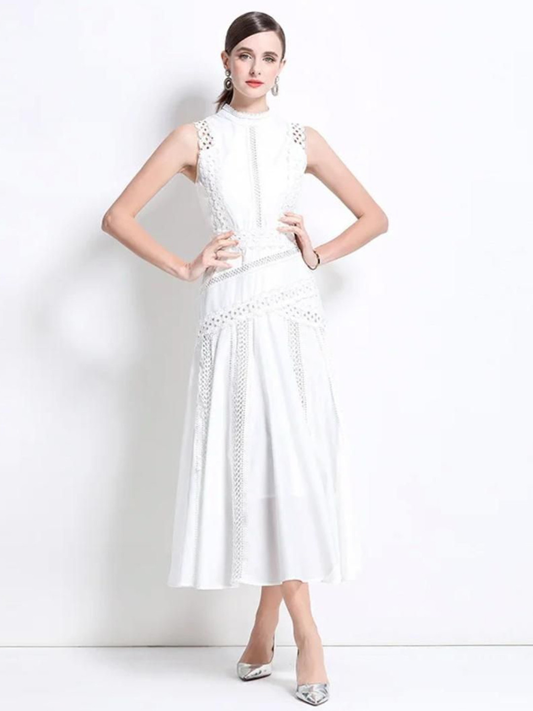 Miss Mosa By Akanksha  Women Cotton White Serri Summer Holiday Dress