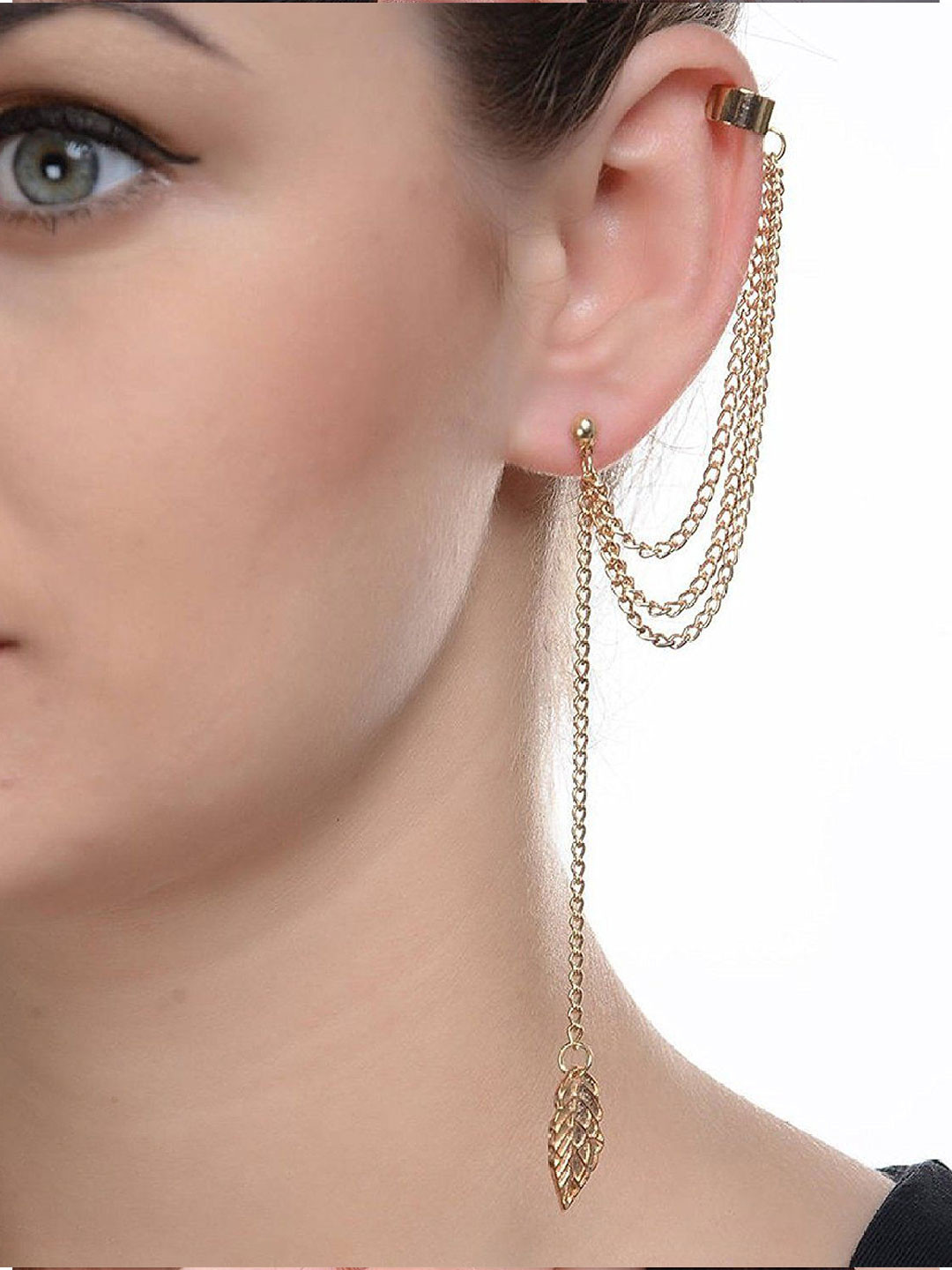 DressBerry Gold-Plated Leaf Shaped Ear Cuff Earrings