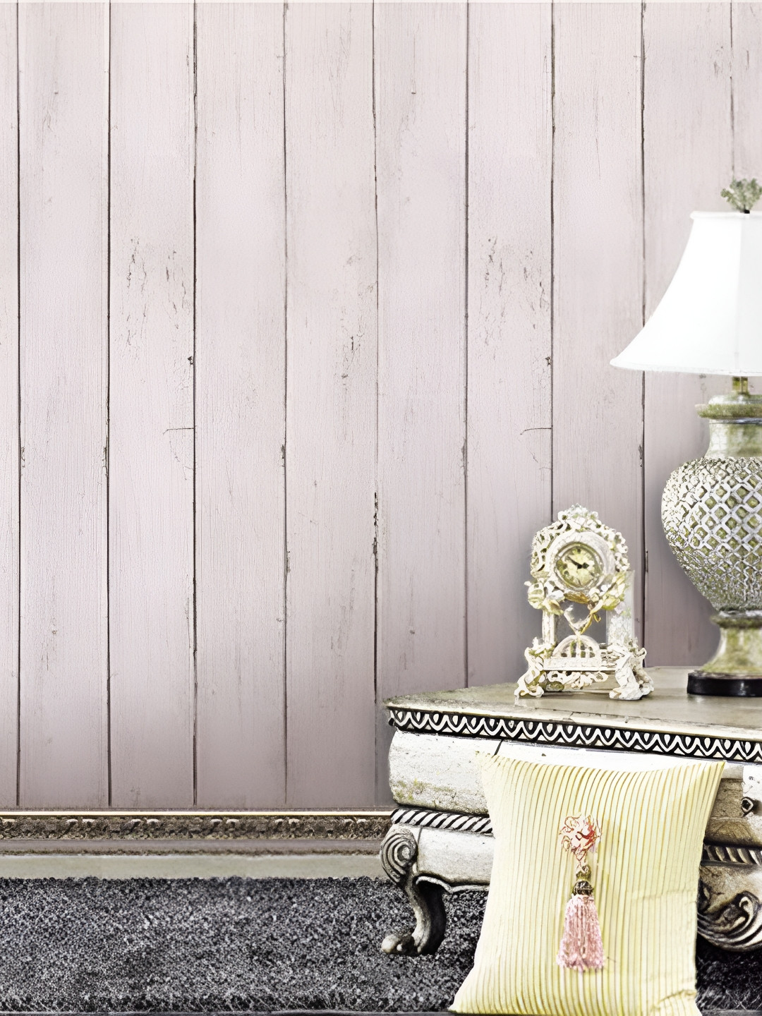 INDIAN ROYALS Grey & Black Striped Self Adhesive Waterproof Wallpaper