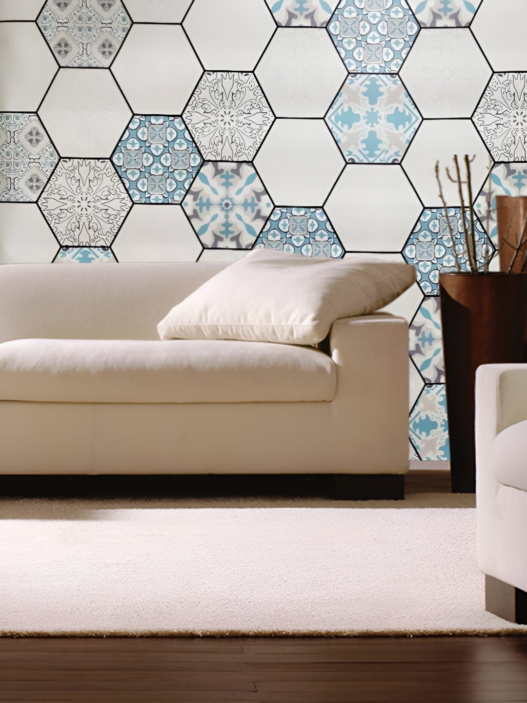 INDIAN ROYALS White & Blue Printed Mosaic Design Waterproof Wall Sticker