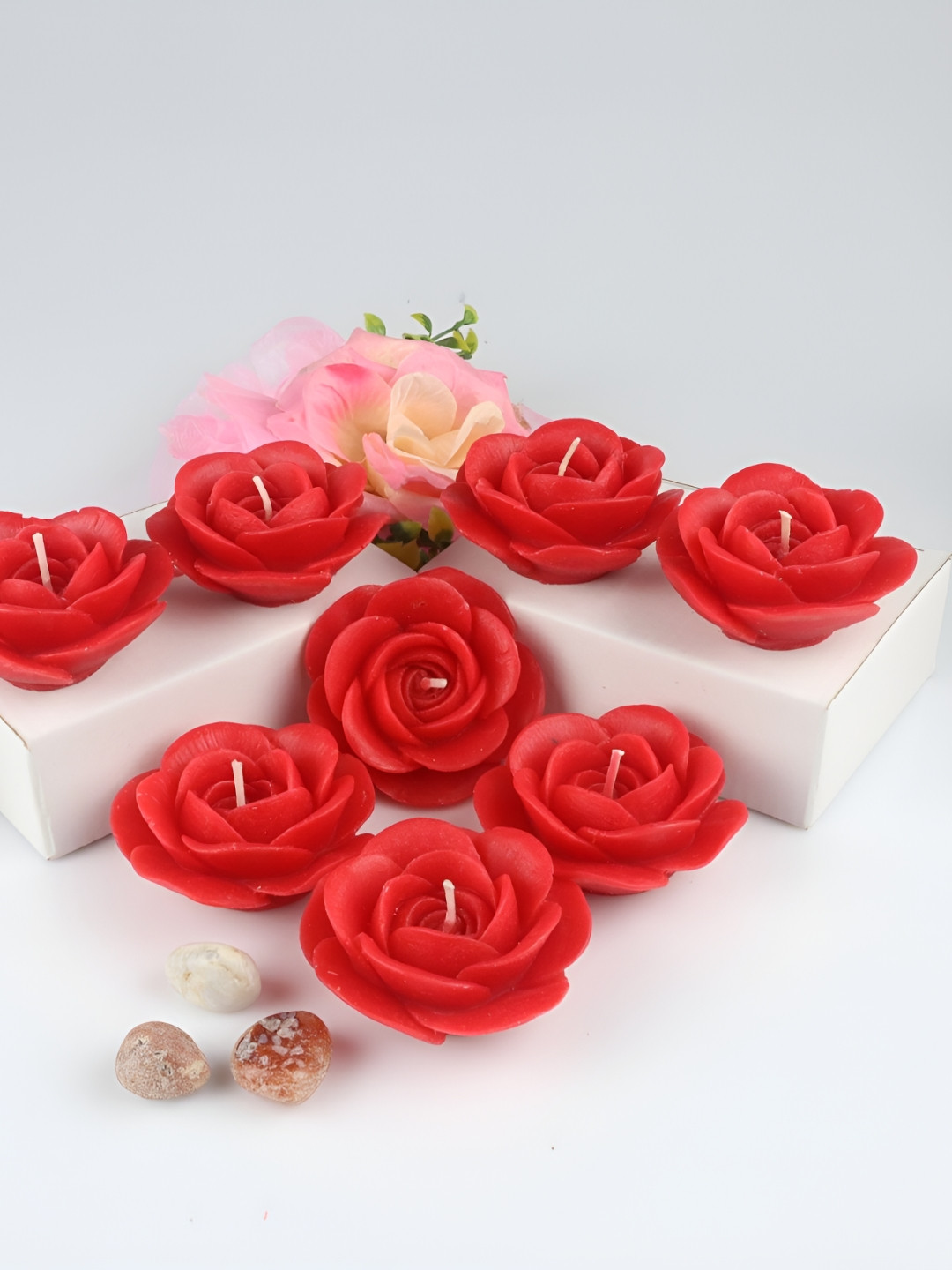Shraddha Creation Red Color Home Decor 8Pcs Scented Solid Flower Regular Floating Candles