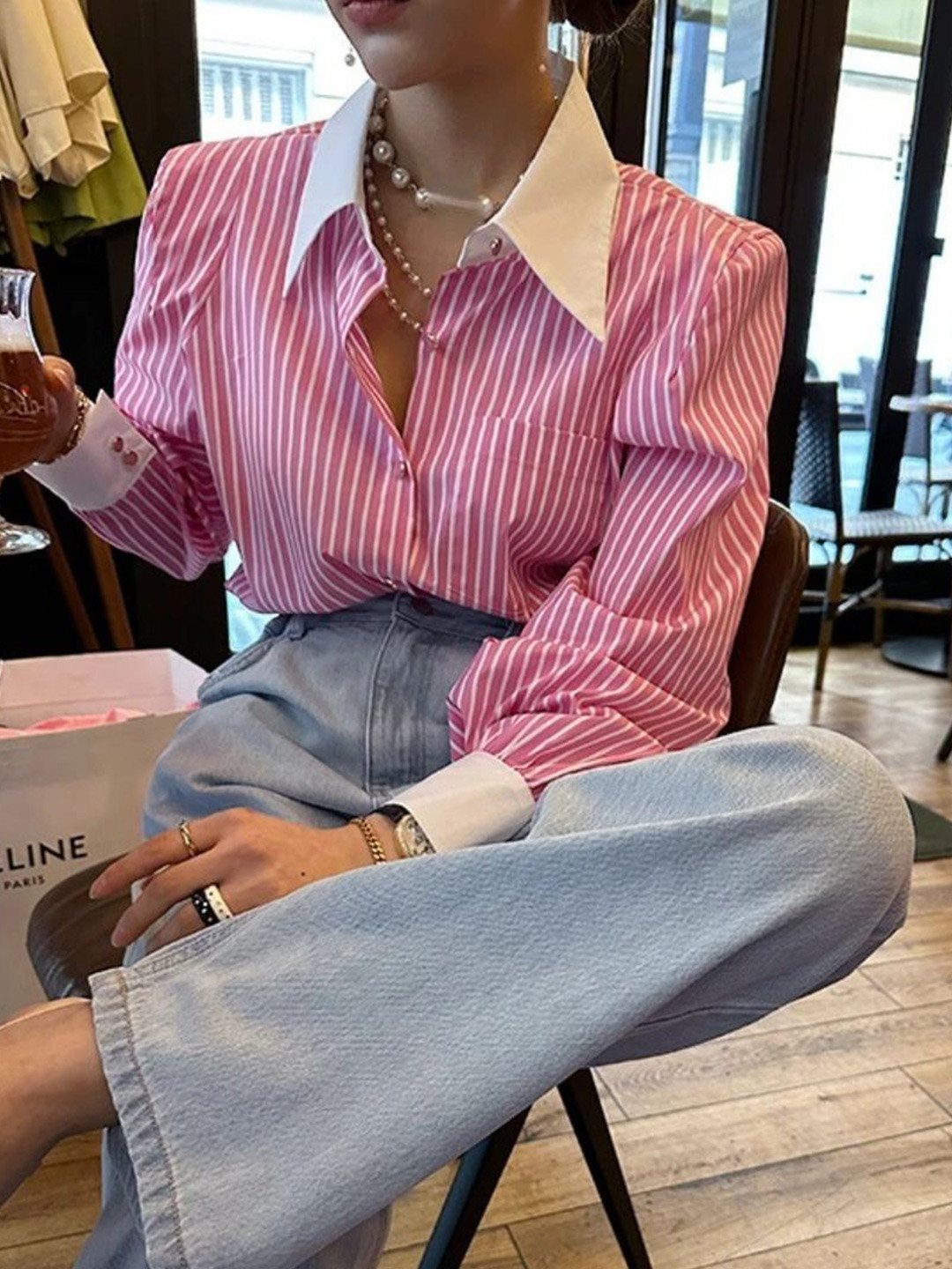 Miss Mosa By Akanksha  Pink Romello Striped Formal Shirt