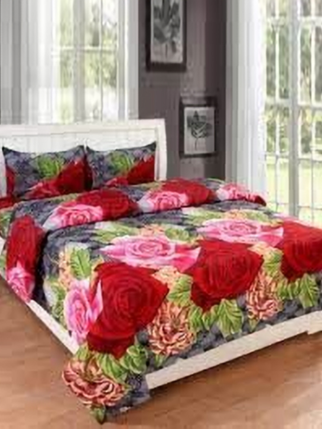 Aura Pink Floral Microfiber 144 TC King Bedsheet with 2 Pillow Covers-225 x 225cm