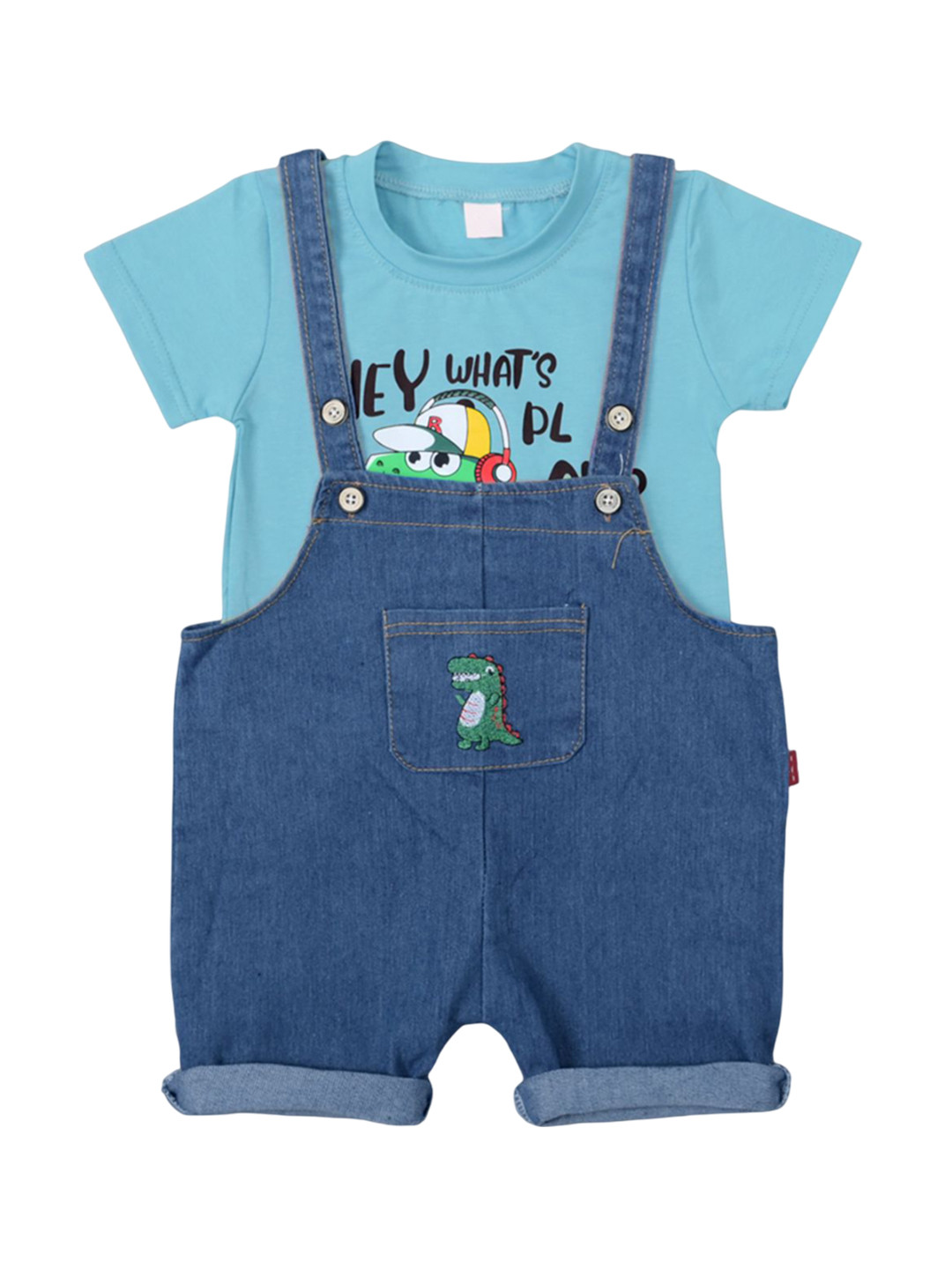 Bold N Elegant Infants Dino Printed Short Dungaree With T-Shirt